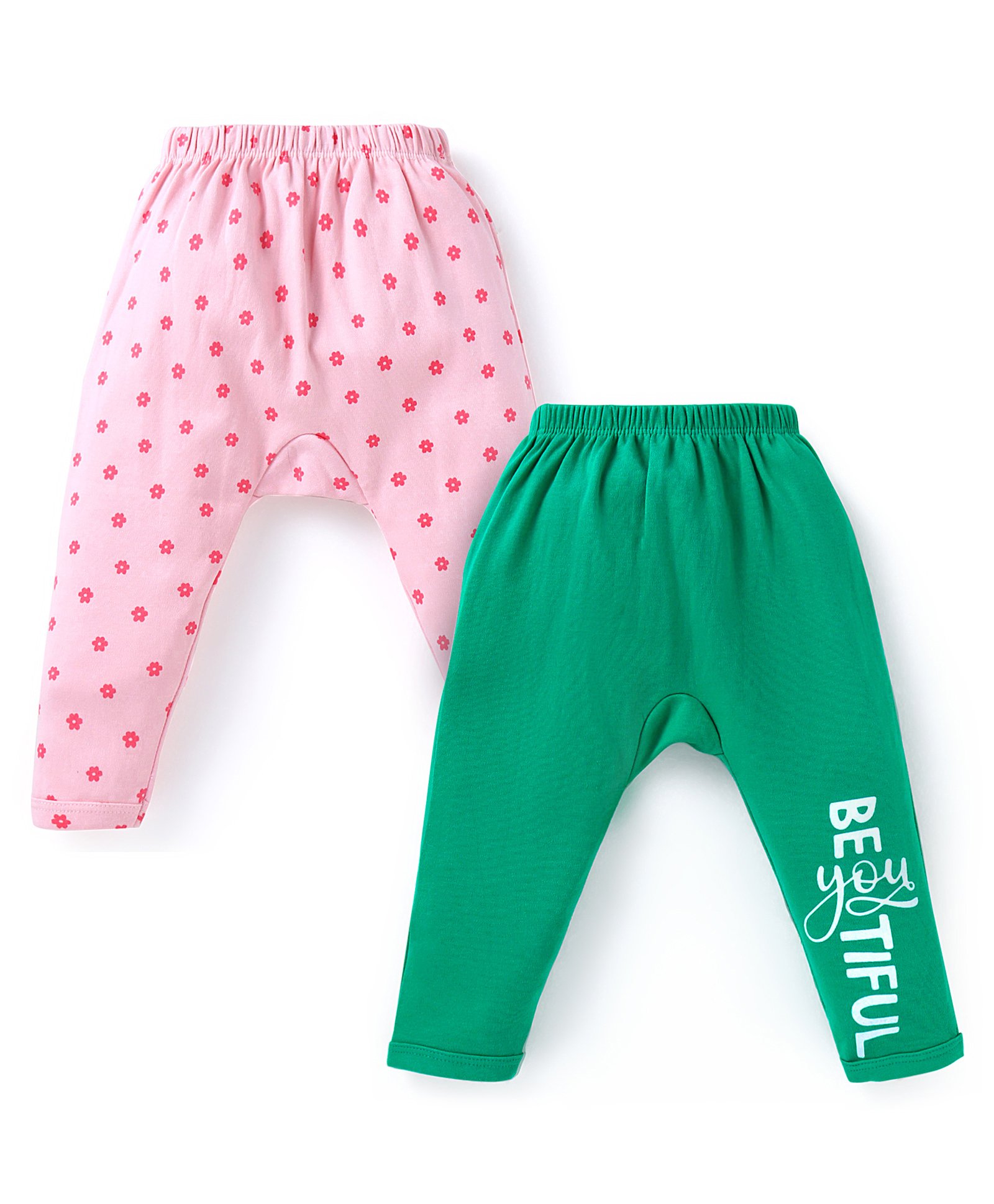 Doodle Poodle Interlock Full Length Diaper Leggings With Text & Floral Print Pack Of 2 - Pink & Green-picture-10