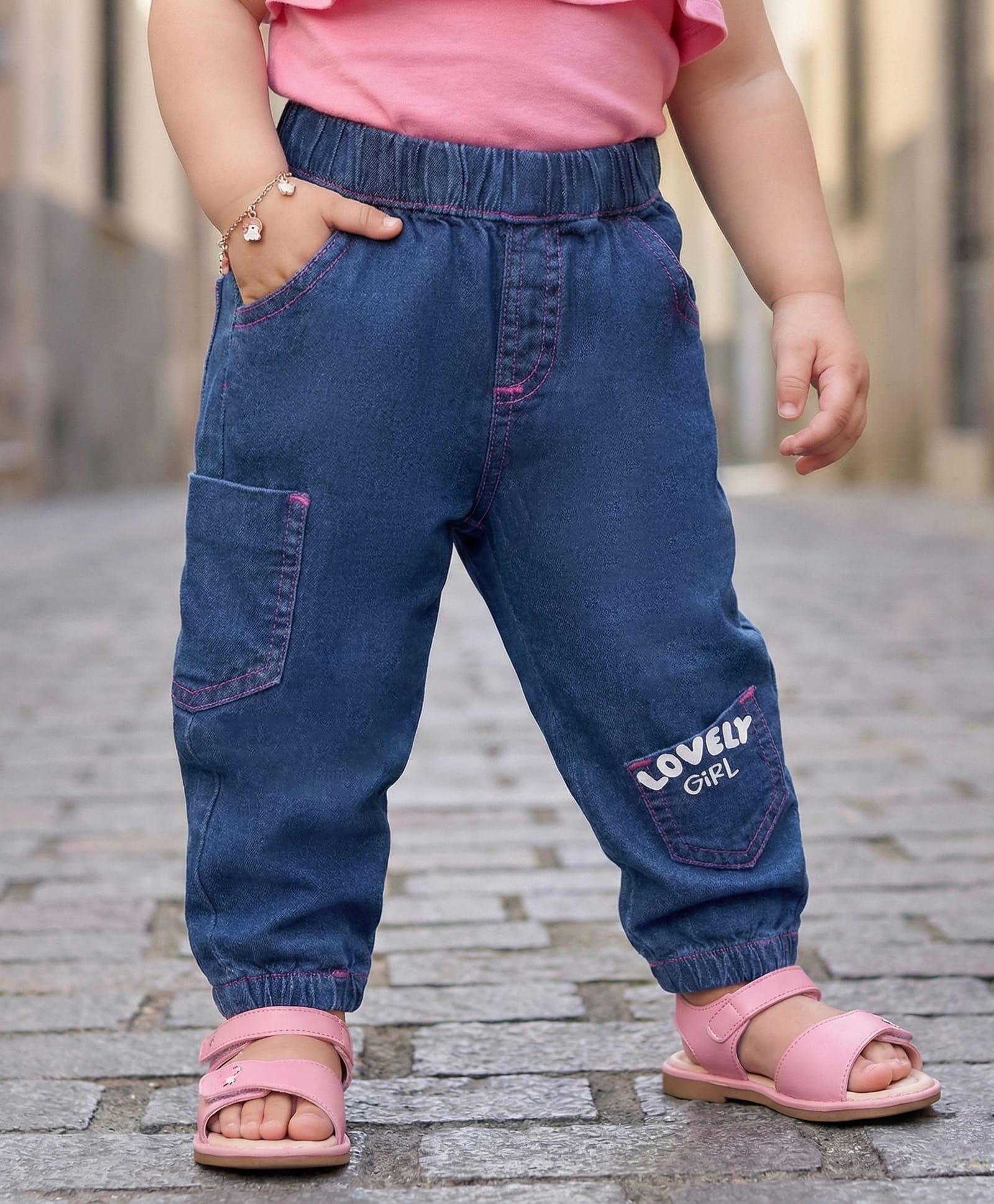 Babyoye Cotton Woven Full Length Jeans With Text Print - Blue-picture-21