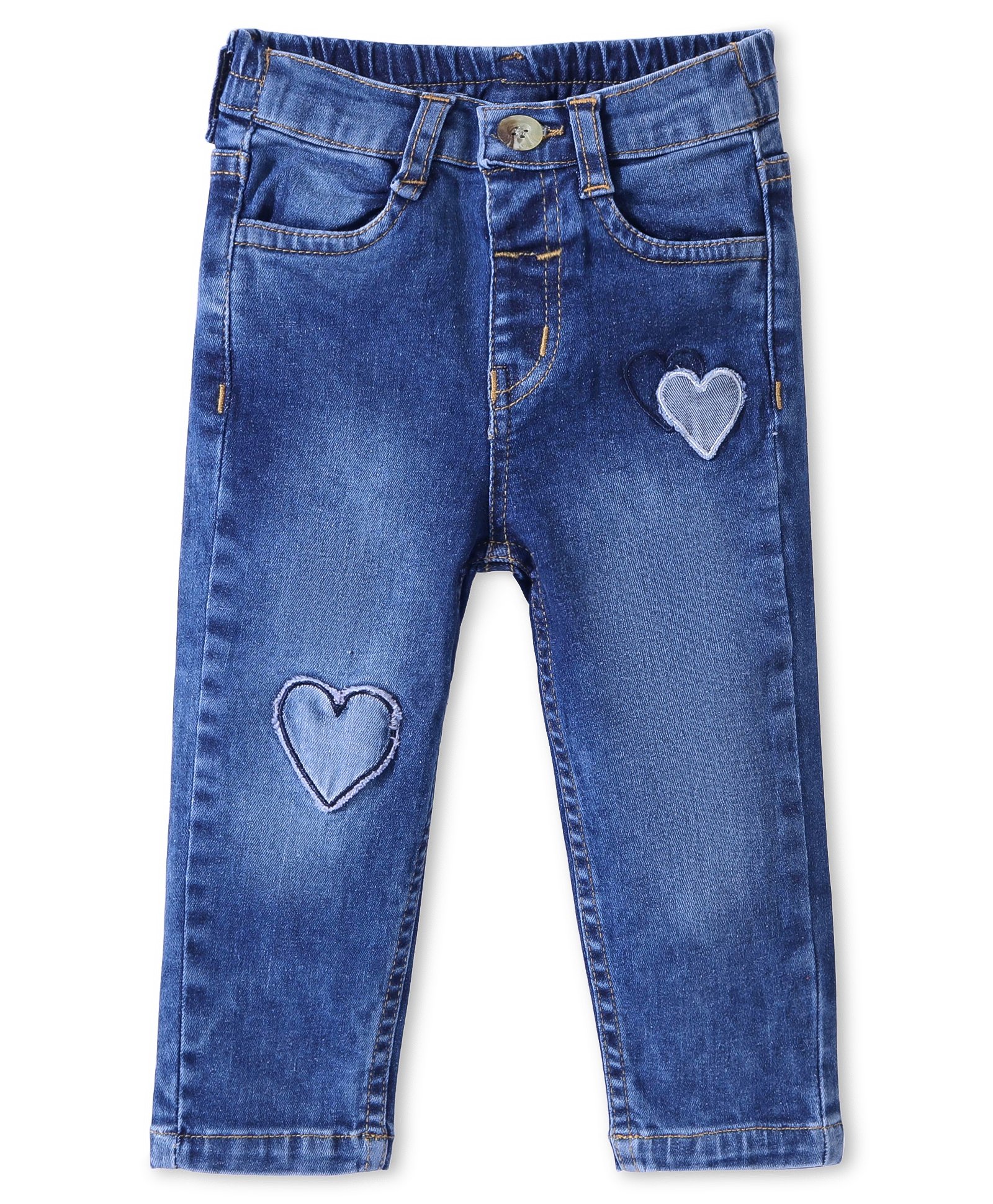 Babyoye Cotton Elastane Full Length Denim Jeans with Heart Embroidered - Navy Blue-picture-10
