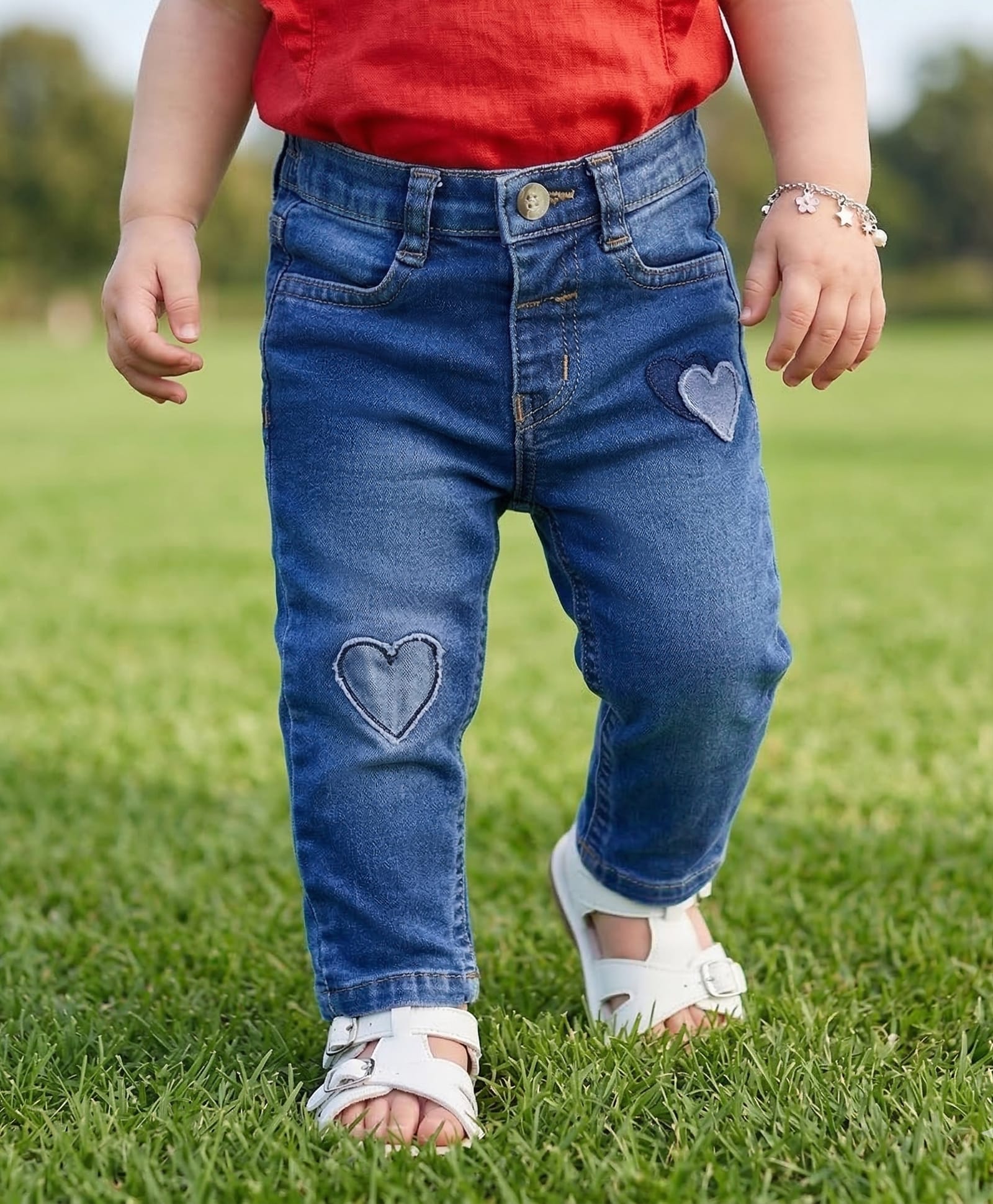 Babyoye Cotton Elastane Full Length Denim Jeans with Heart Embroidered - Navy Blue-picture-19