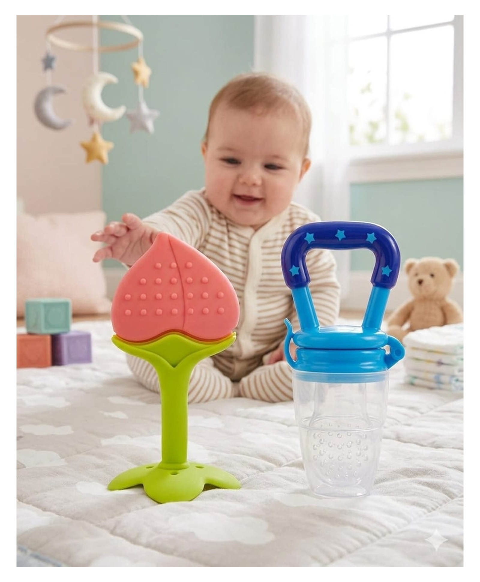 Silicone Peach Fruit Shape Teether With Feeding Nibbler - Multicolour-image-48