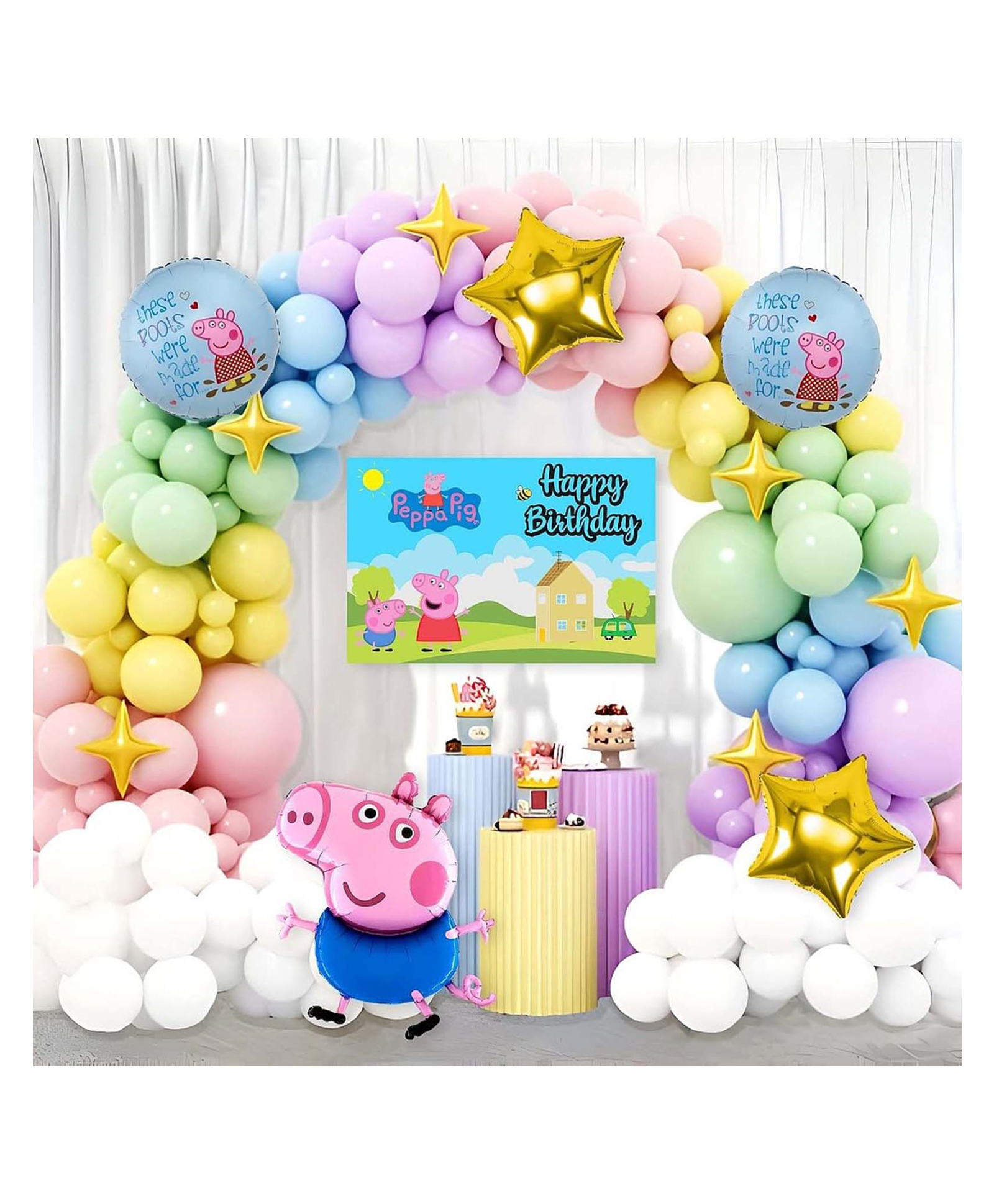 Special You Peppa Pig Birthday Decoration theme ,Peppa Pig foil balloons set , Balloons for decoration , Birthday Decoration items, Kids Birthday Decorations , Pastel balloons for Decoration -74 pcs-image-6