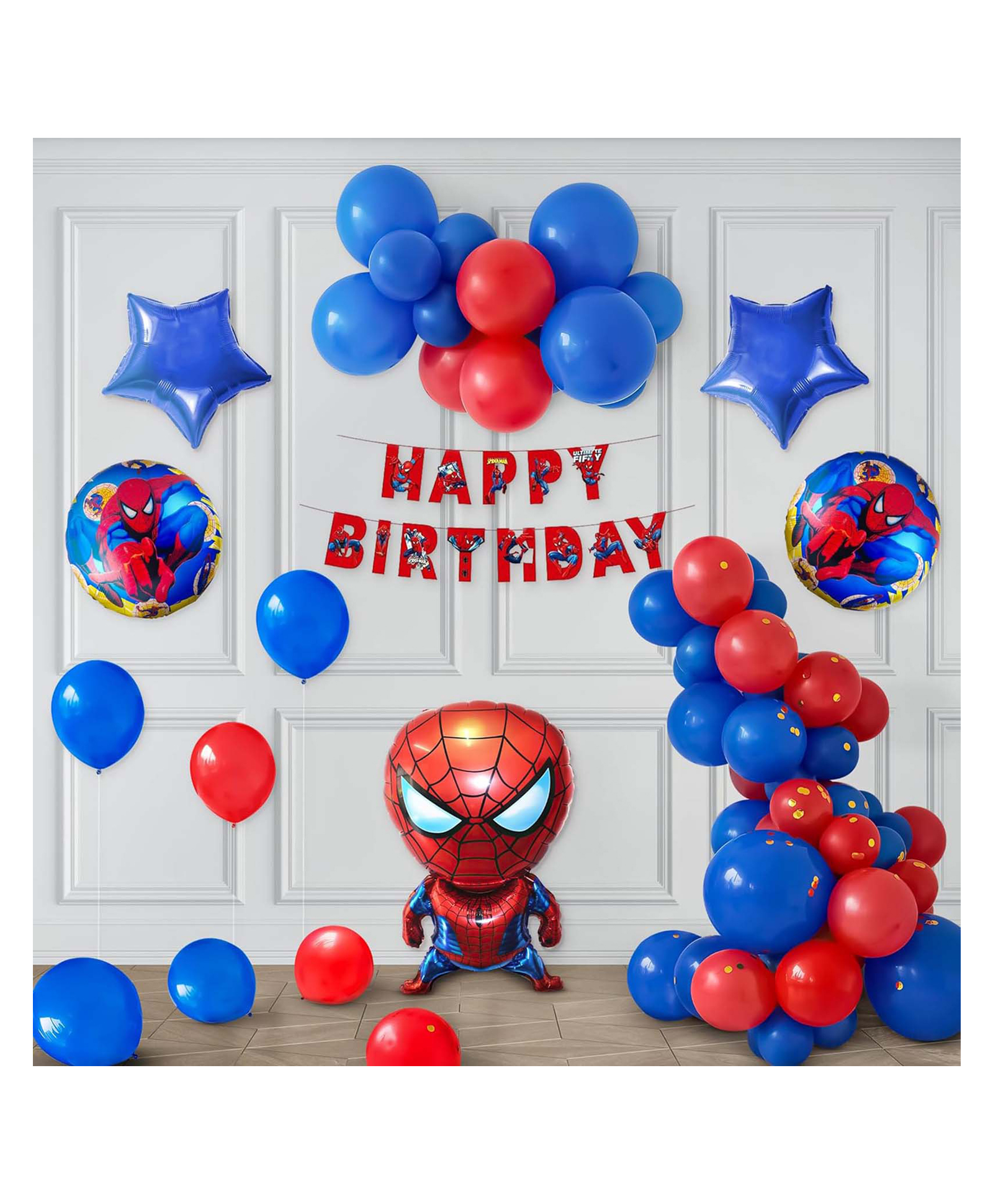 Special You Spider Man Theme Birthday Decoration Item Kit for Boys includes Red and Blue Balloons (12 Inch Each) with Spider Man Foil Balloon set and Spider Man Happy Birthday Banner- 58 Pcs-image-22