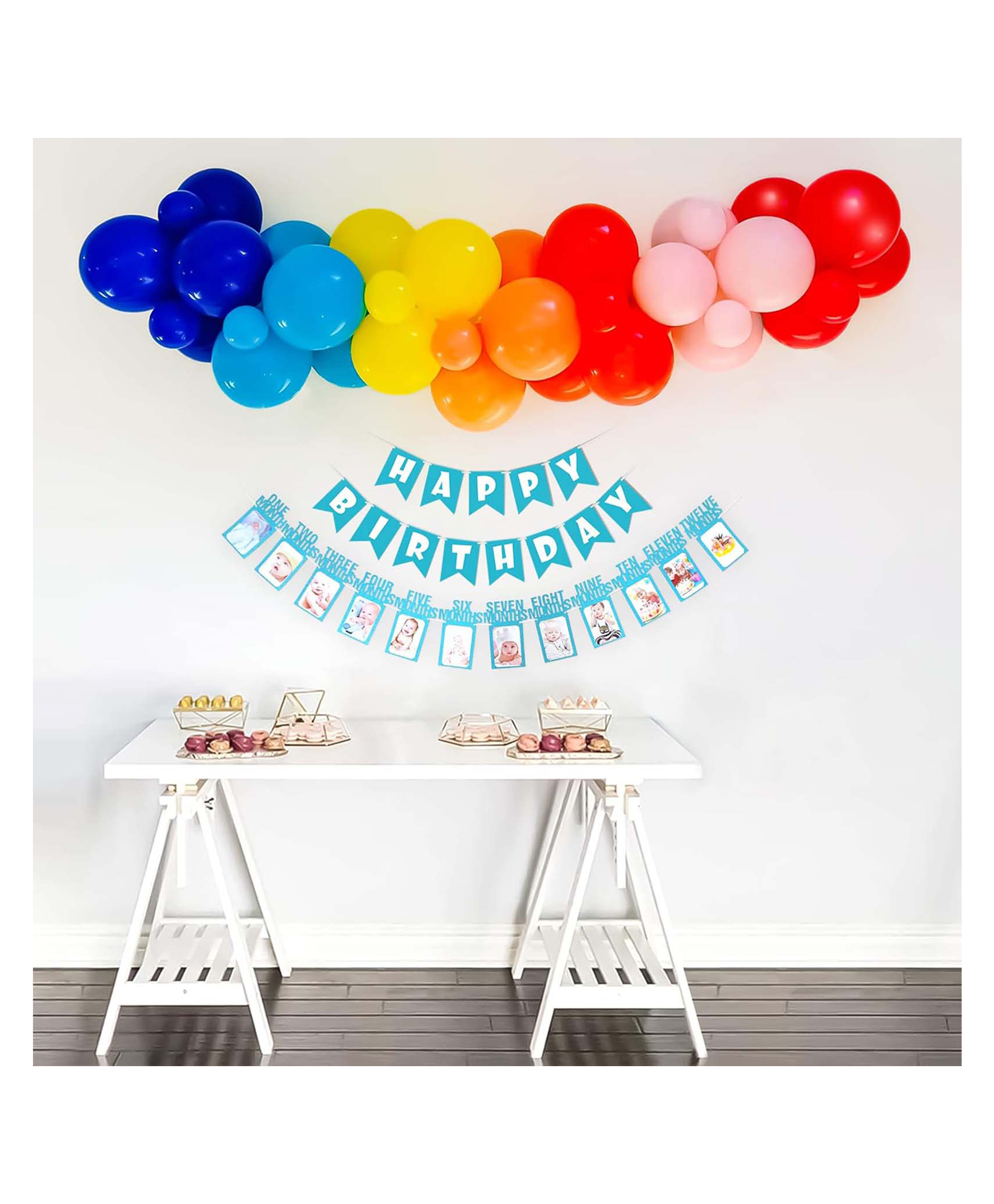 Special You Rainbow Theme 1st Birthday Decoration Items for Kids includes Blue, Pink, Red, Orange and Yellow Balloons with Monthly Photo Banner and Happy Birthday Banner- 34 Items-picture-8