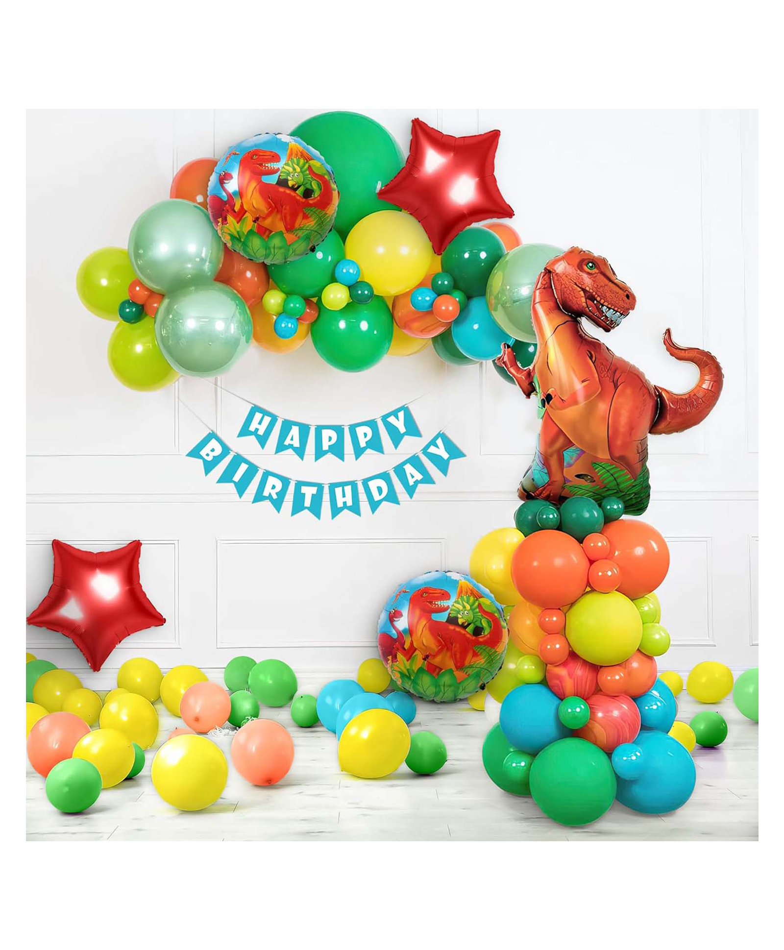 SpecialYou Dinosaur theme Happy birthday decoration items for boys includes Green, Blue, Yellow and Orange Balloons with Dinosaur Foil Balloon Set and Happy birthday Banner- 55 Items-image-39