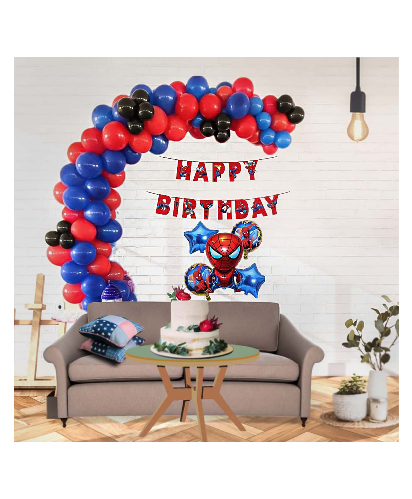 SpecialYou Spiderman Theme Birthday Decoration for boys DIY combo with Blue, Red and black Balloons, Spiderman Happy Birthday Banner and 1 Spiderman foil set pack of 68 items.-image-20