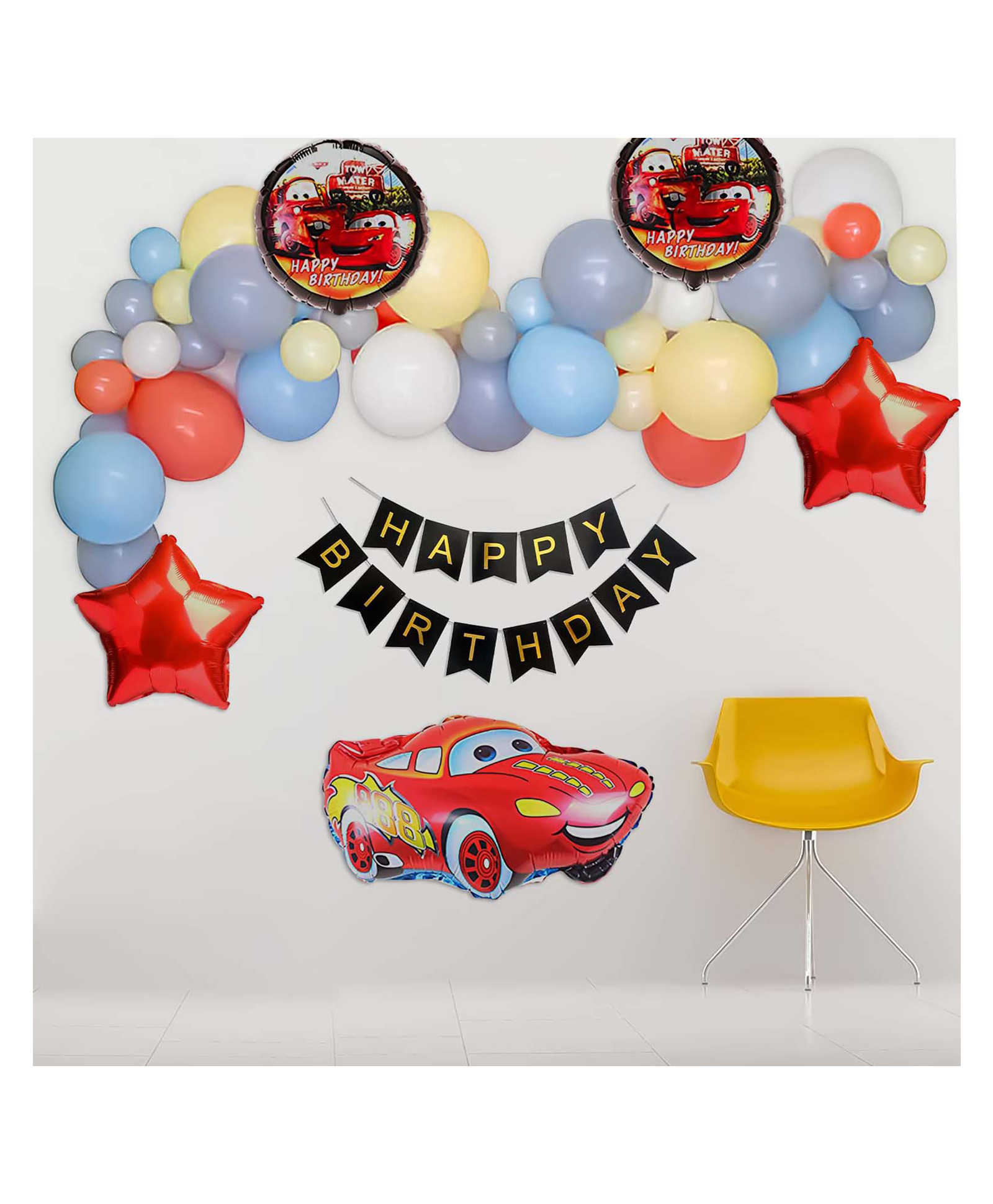 Special You Car theme birthday decorations for boys with Pastel Balloon kit, Happy birthday paper banner, Car foil balloon for party decoration, car theme decoration for birthday pack of 59 Items-image-38