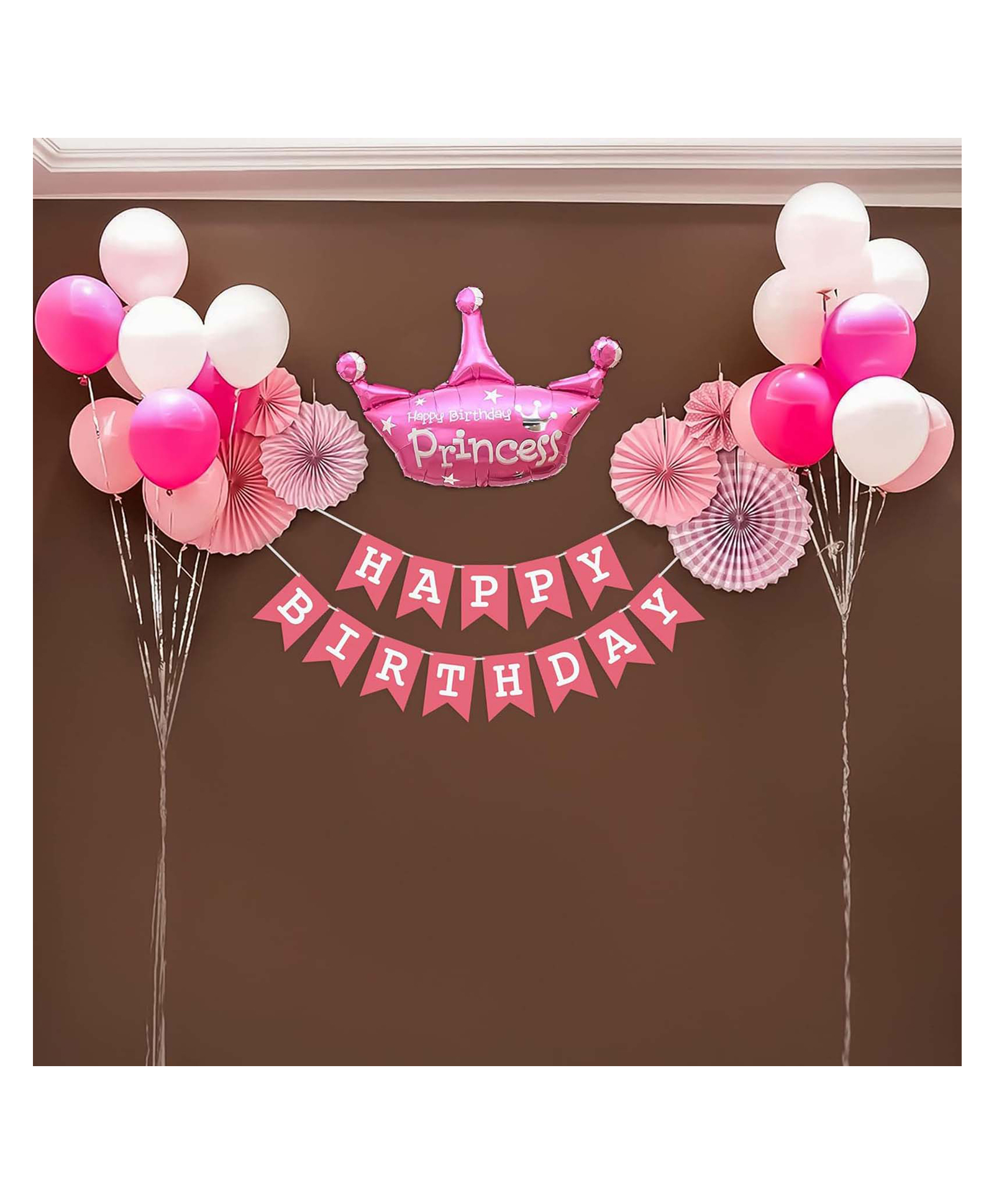Special You Pink Theme Happy Birthday Decoration Items for Girls with Pink and White Balloons , Crown Foil Balloon, HBD Banner and Pink Paperfan for Bday Wall decoratines- Set of 40pcs-picture-14