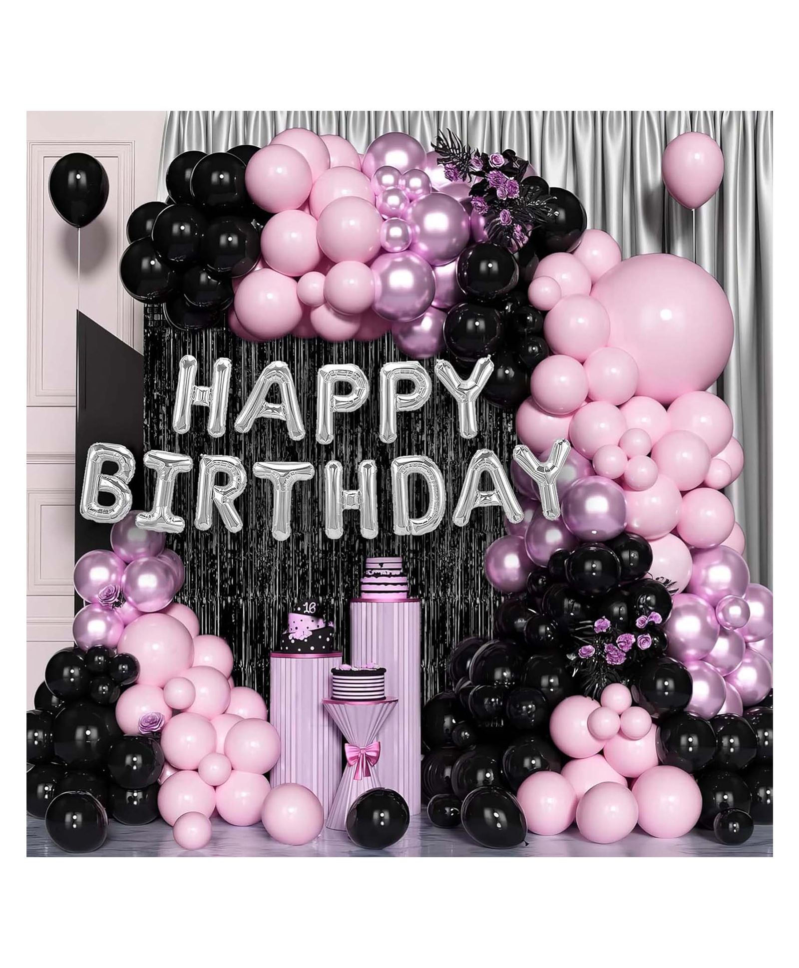 Special You Happy Birthday decoration items kit for girls with Fringe curtain, Pastel Pink, White & Lavender Chrome balloons for decoration, Birthday balloons for decoration, Birthday Decor - 63 items-image-7