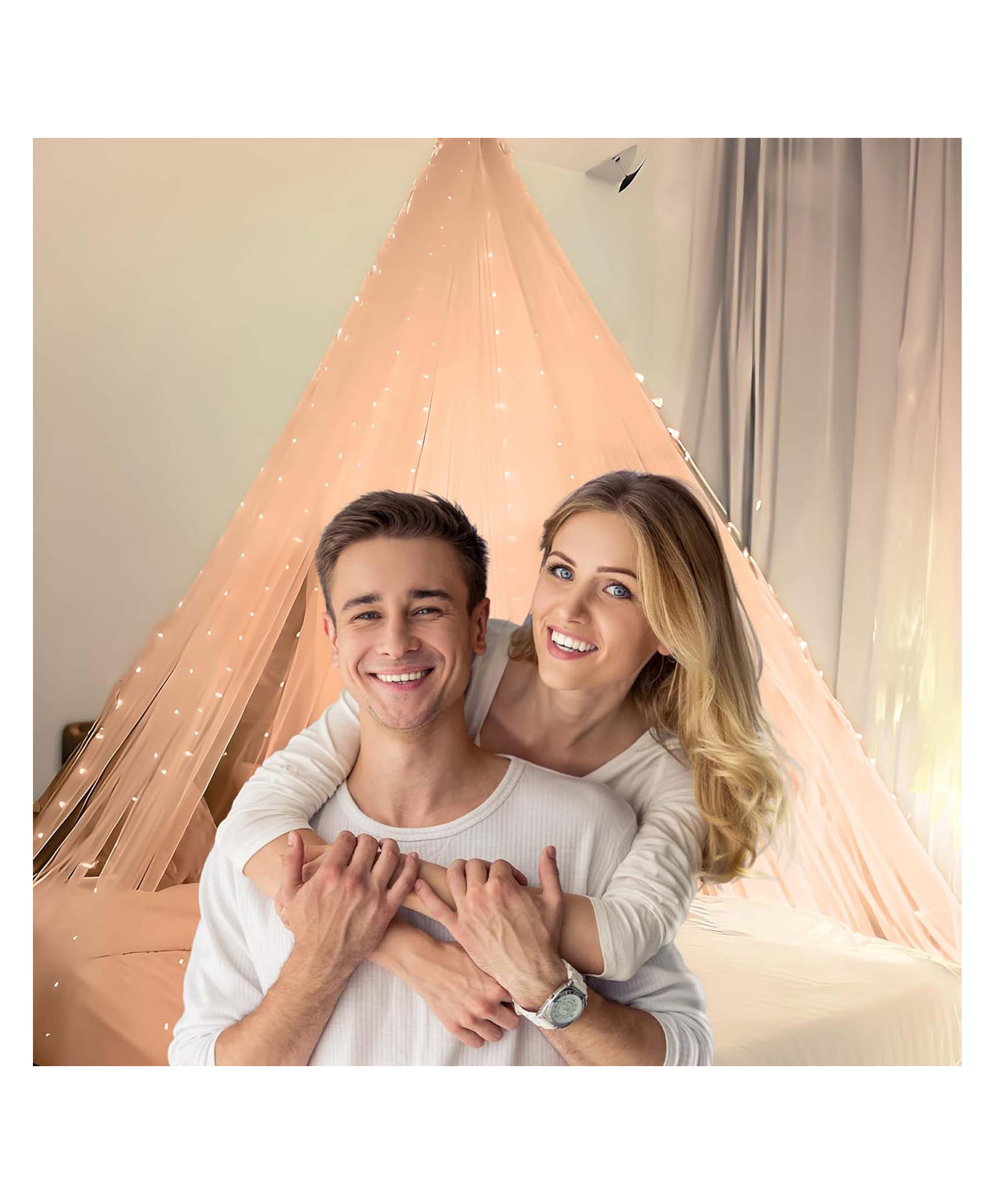 Special You Canopy Tent for Decoration, Canopy for Bedroom, Peach net Curtains with Fairy Lights, Aesthetic Room Decor, Backdrop for Decoration - 6 pcs-picture-34