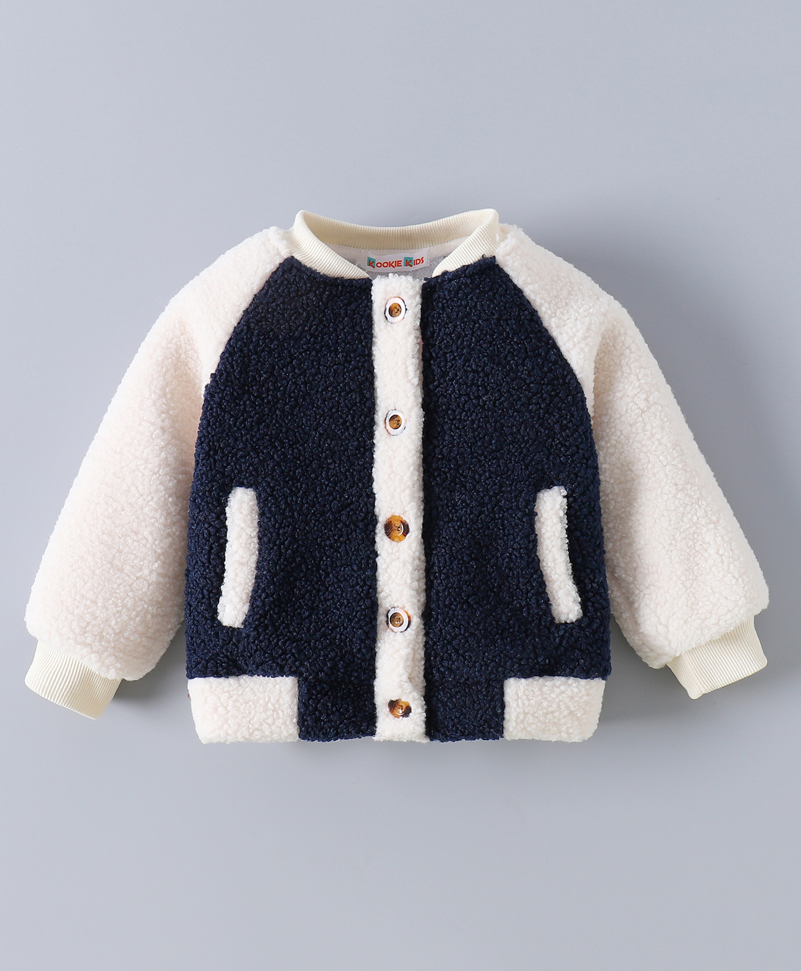 Kookie Kids Full Raglan Sleeves Fur Winter Jacket - Navy Blue-image-7