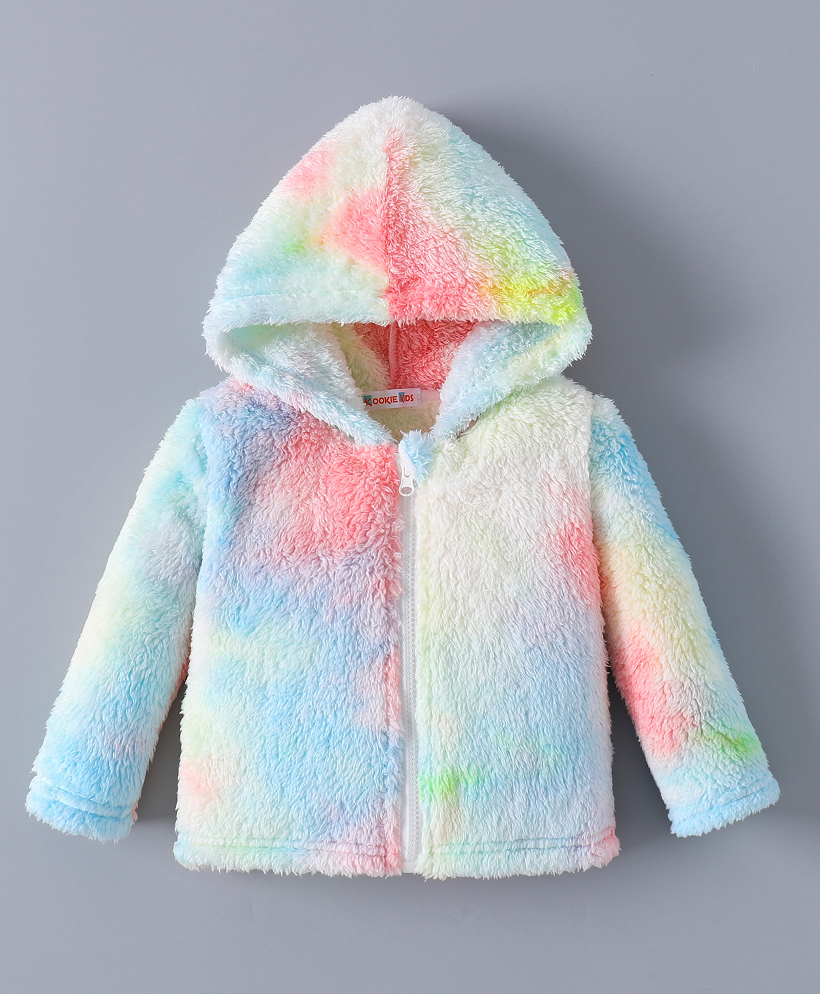 Kookie Kids Full Sleeves Front Open Tie & Dye Hooded Fur Jacket with - Multicolor-image-34
