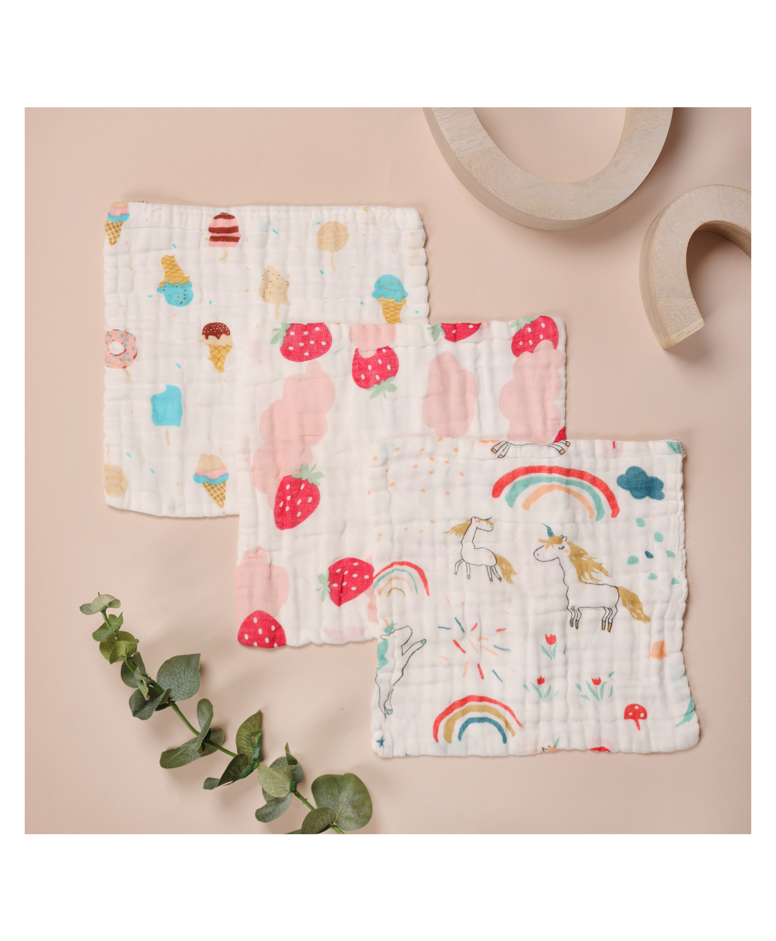 Kicks&Crawl-Candy Land Wash Cloths (Pack of 3)-White-image-28