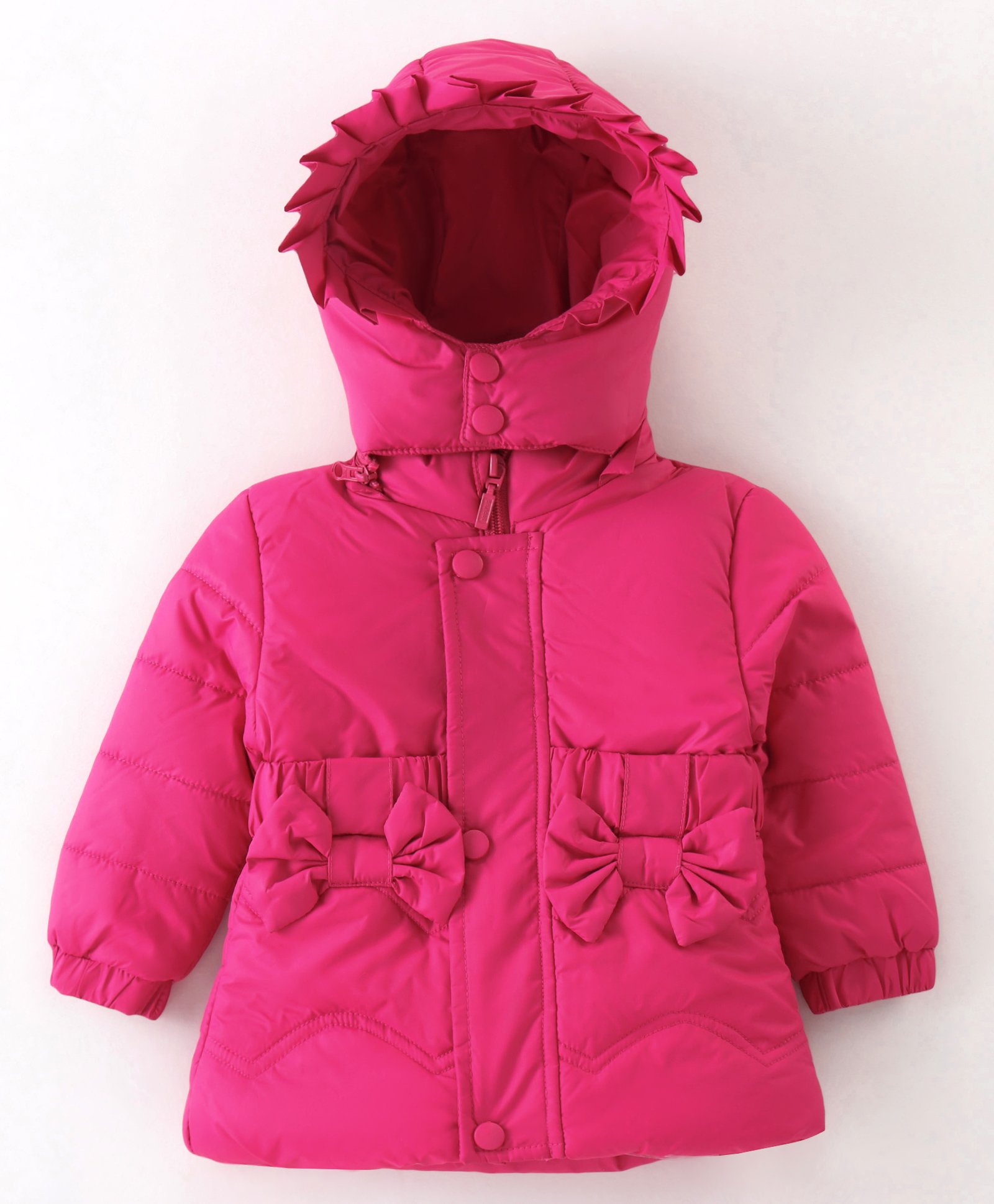 Babyhug Woven Full Sleeves Padded Hooded Winter Jacket with Bow Applique & Pockets - Dark Pink-picture-26