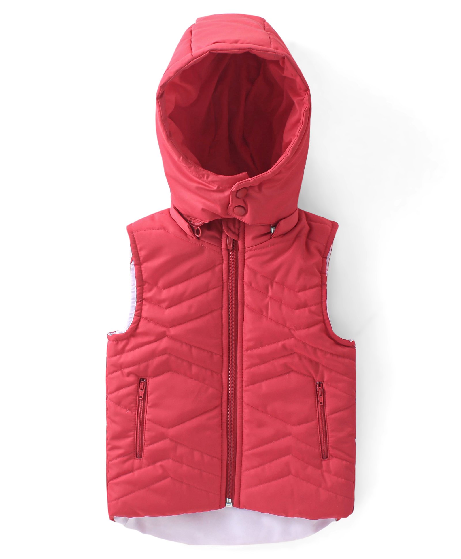 Babyhug Sleeveless Padded Hooded Solid Colour Jacket - Red-image-16