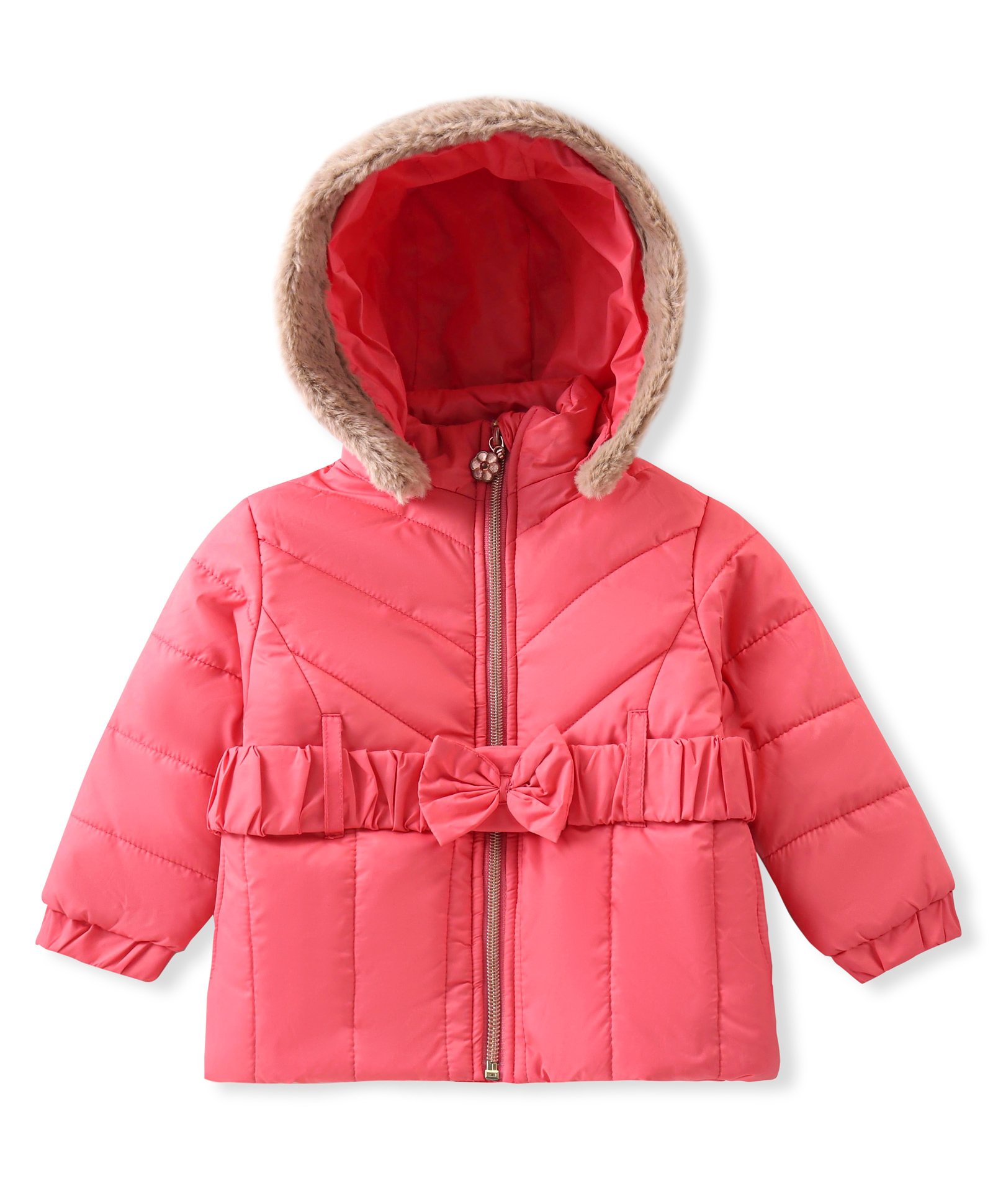 Babyhug Full Sleeves Front Open Padded Hoodie with Bow Detailing & Waist Belt - Pink-picture-24