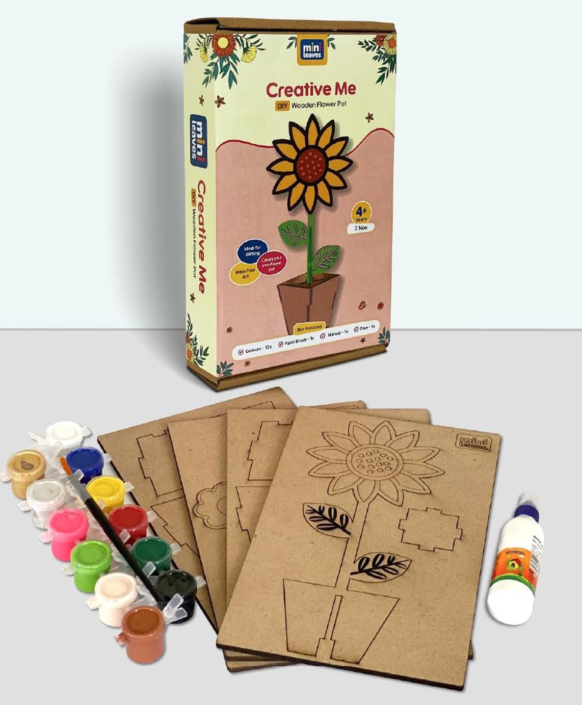 Mini Leaves "Creative Me DIY 3D Wooden Flower Pots Art and Craft Paint Kit.-image-48