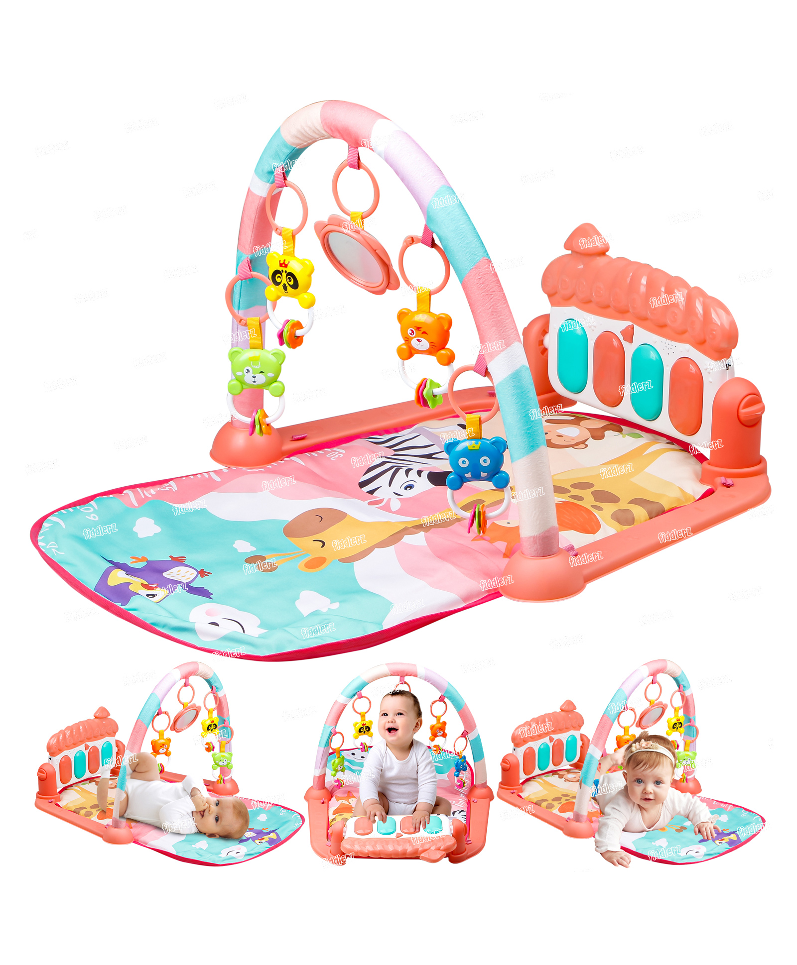 Fiddlerz Musical Piano Baby Play Gym Mat Kids Activity Gym Mat with Music & Lights Baby Crawling Mat - Pink-image-15