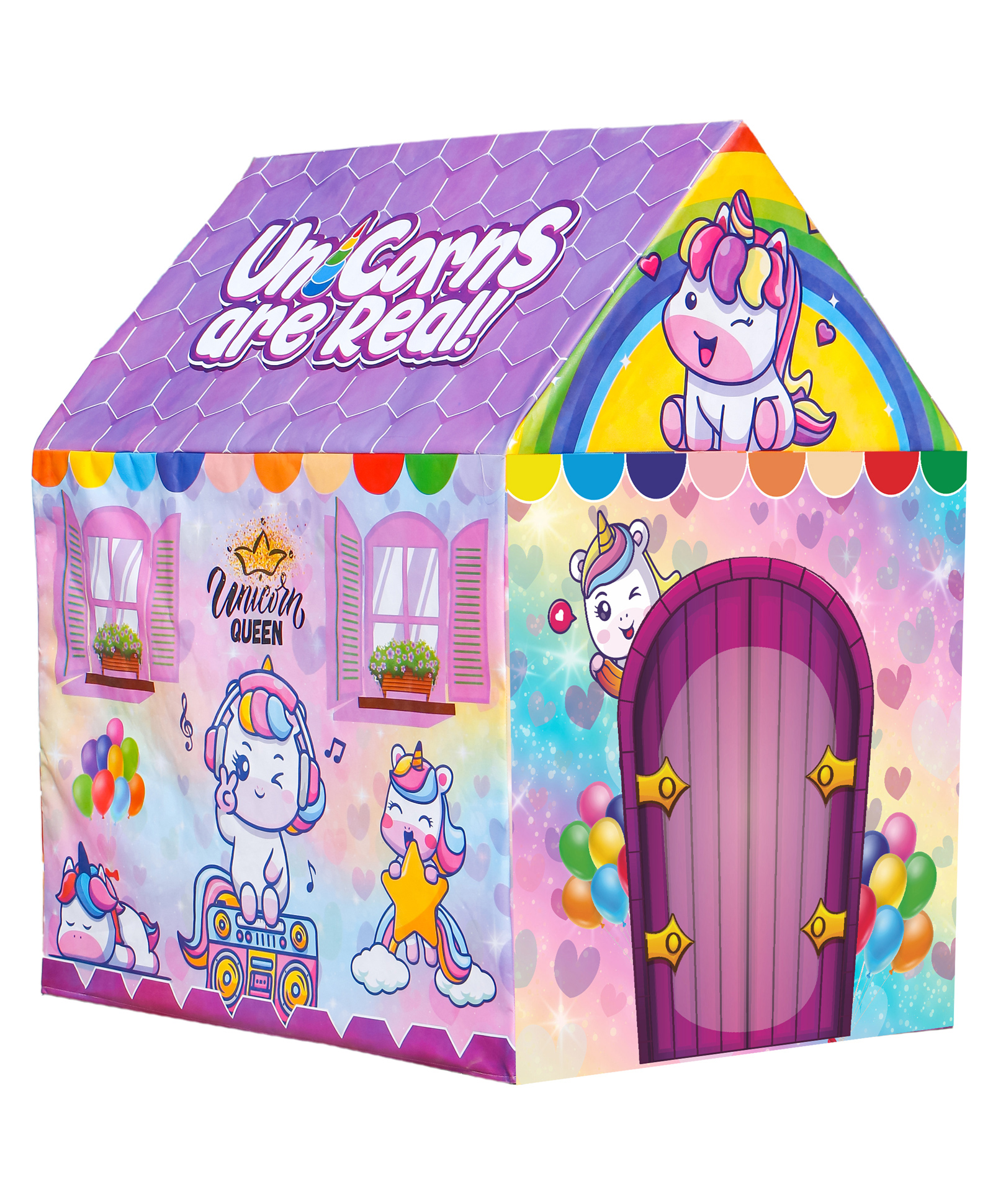 Fiddlerz Hut Type Kids Toys Jumbo Size Play Tent House for Boys and Girls Unicorn Queen - Multicolour
