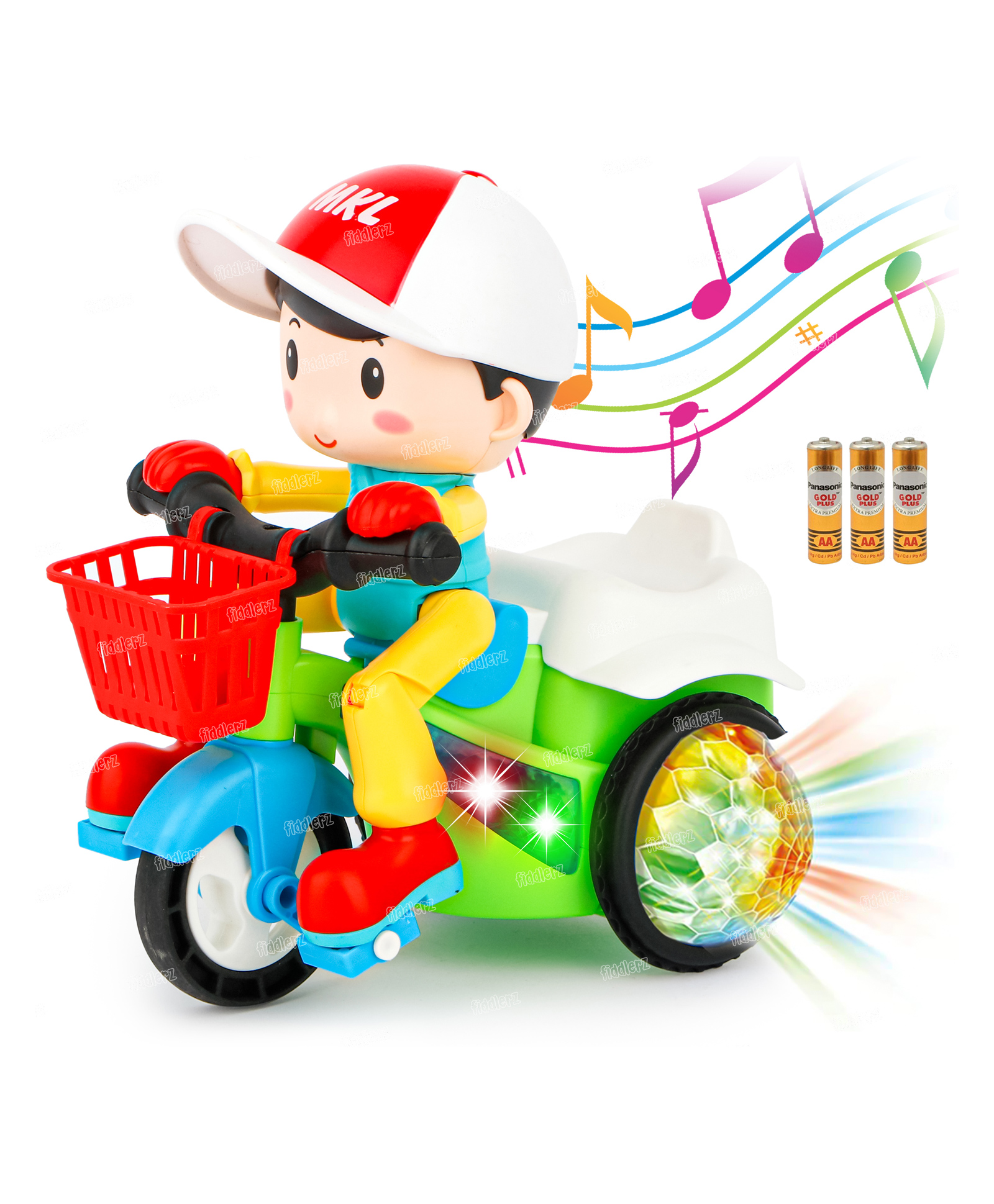 Fiddlerz Stunt Tricycle Bump and Go Toy with 4D Lights - Multicolor-image-46