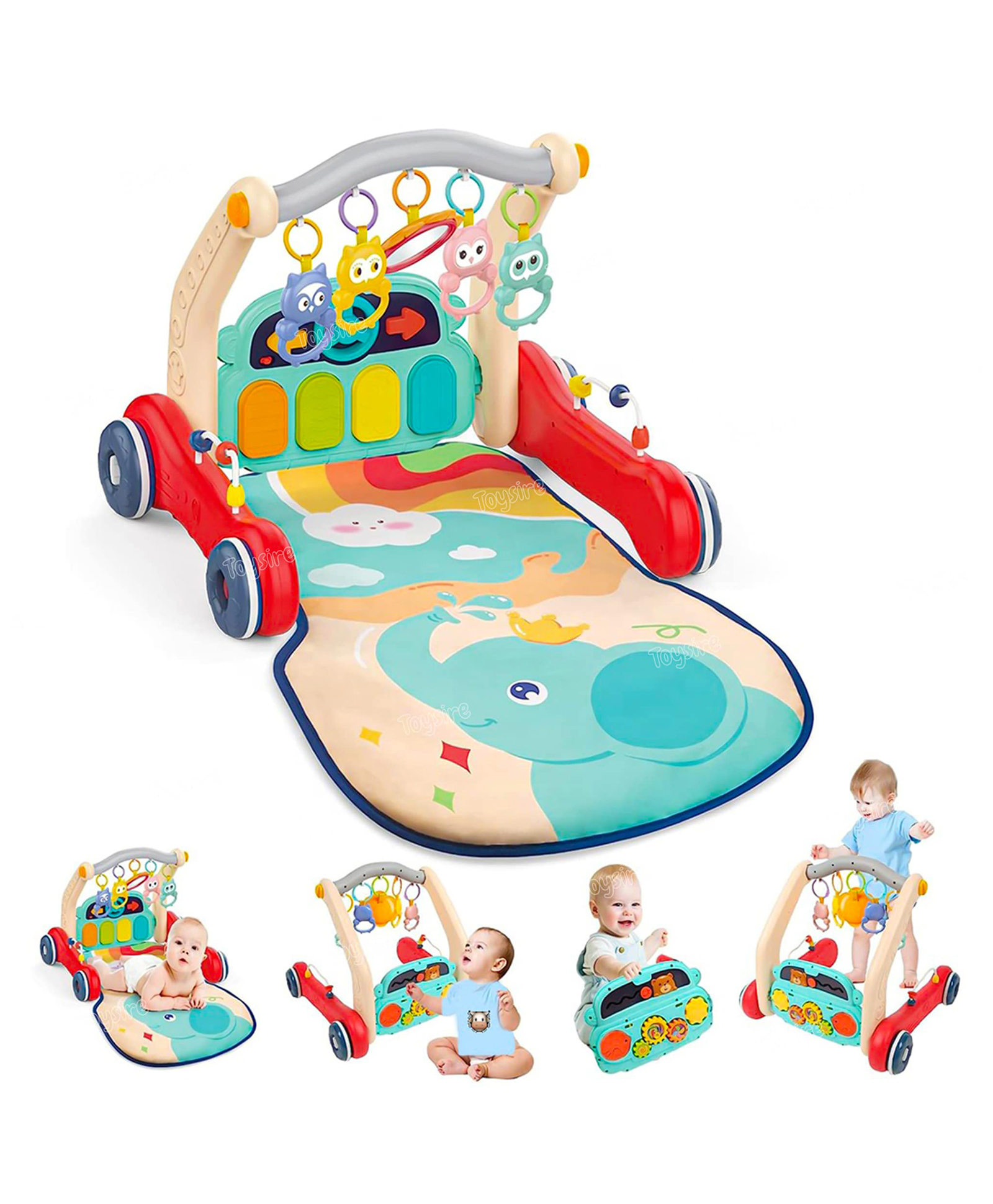 Toysire Musical Baby Play Gym 2 in 1  Convertible Push Walker with Play Piano, Lights, Rattles & Tummy Time Mat for Babies (Multicolour)