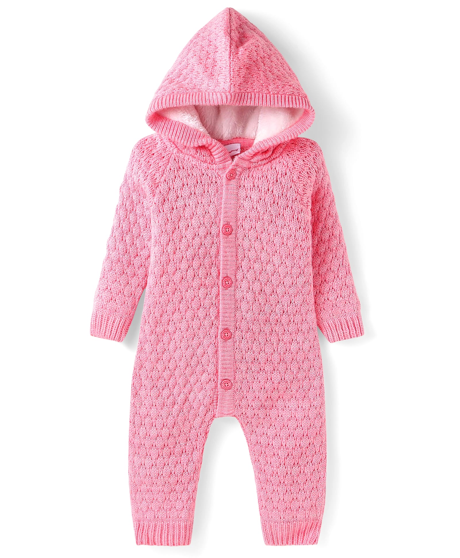 Babyhug Sweater Knit Full Sleeves HoodedWinter Romper - Pink-image-43
