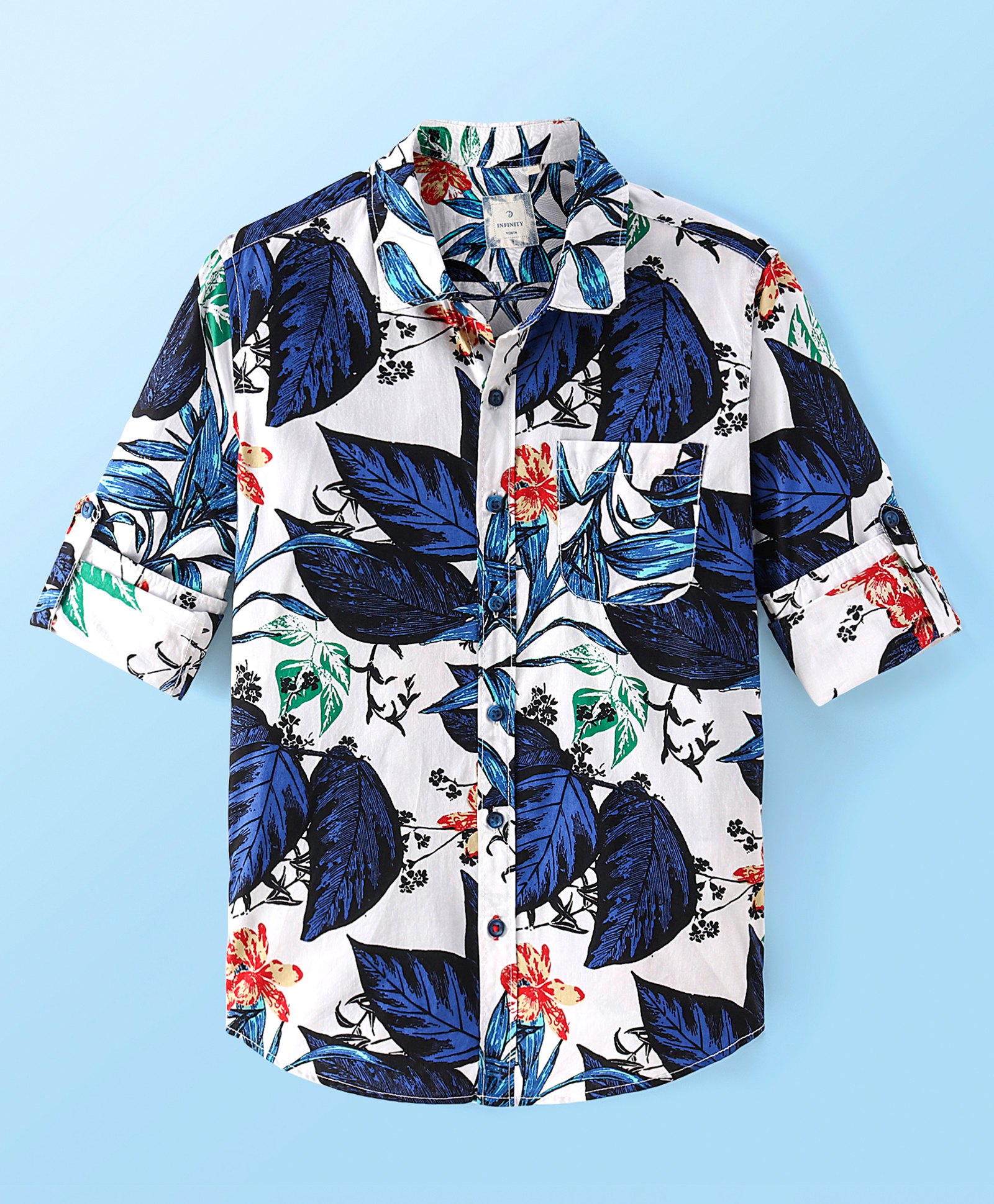 INFINITY Cotton Full Sleeves Leaves Printed Shirt - Multi Colour-image-5