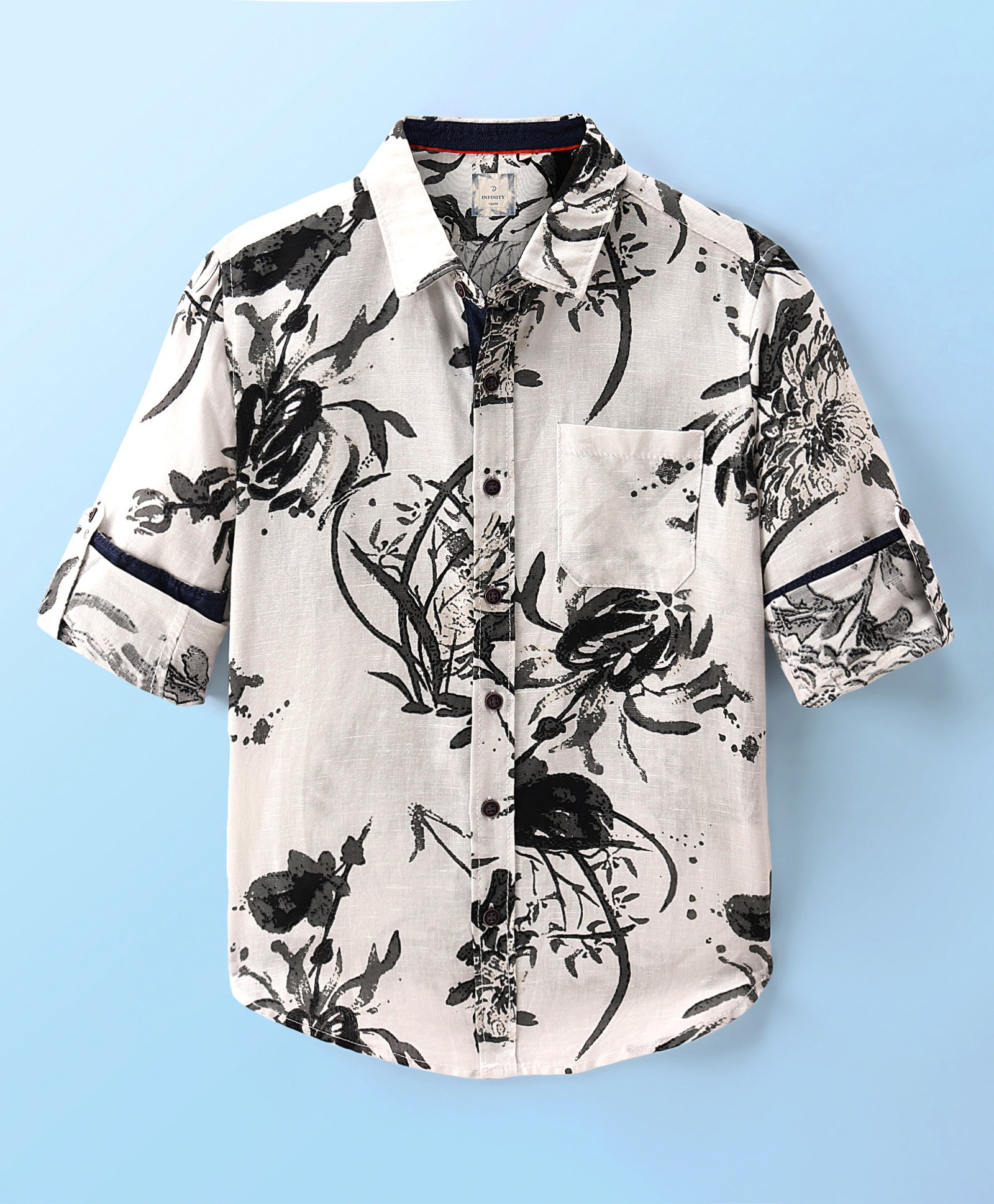 INFINITY Cotton Full Sleeves Abstract Printed Shirt - White & Black-picture-38