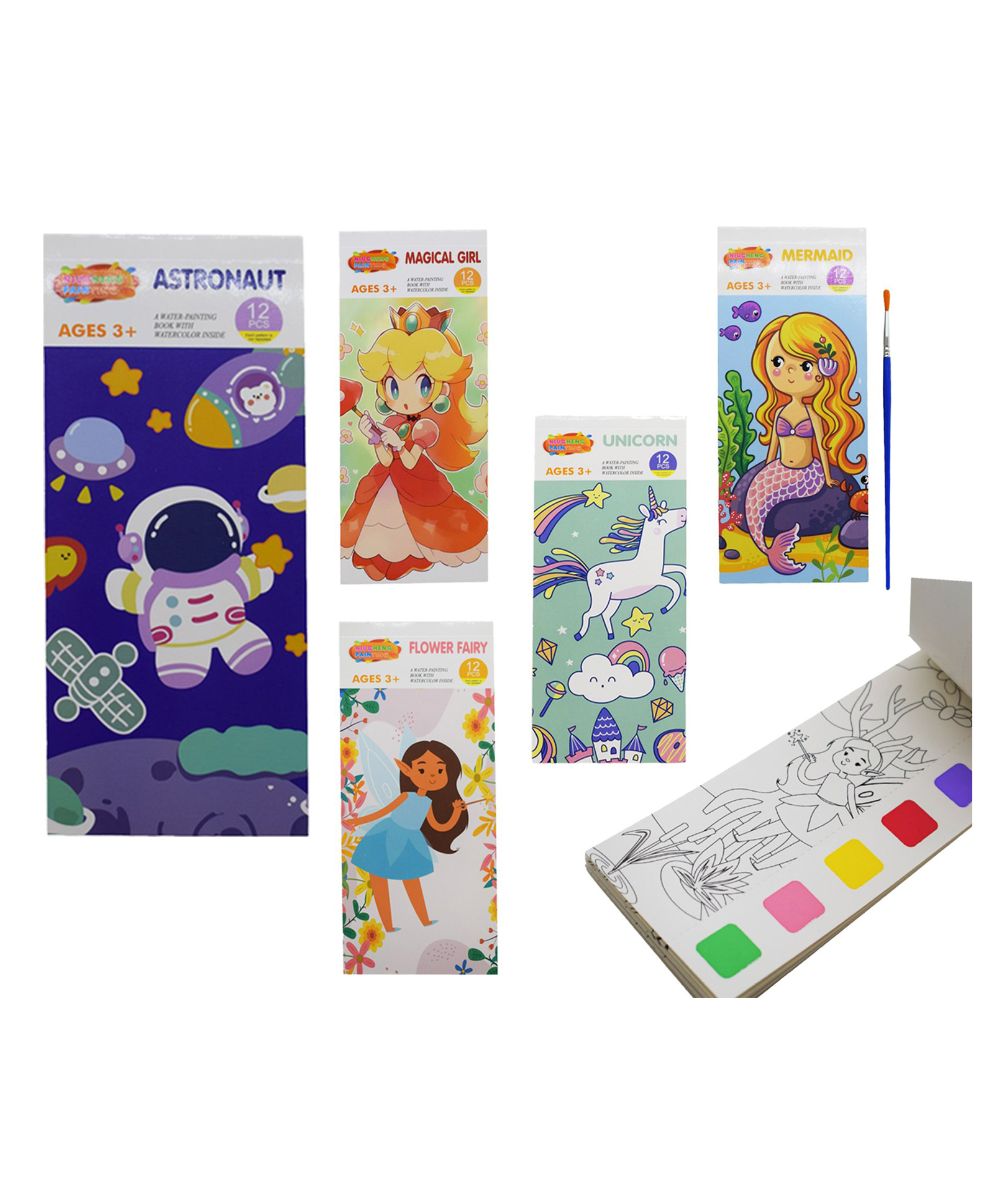 Asera Magic Coloring Book for Kids Activity Books for Children Coloring Books for Kids Ages 4-8 Years 12 Sheet Cartoon Painting kit with Brush for Birthday Return Gift (Set of 5)-picture-6