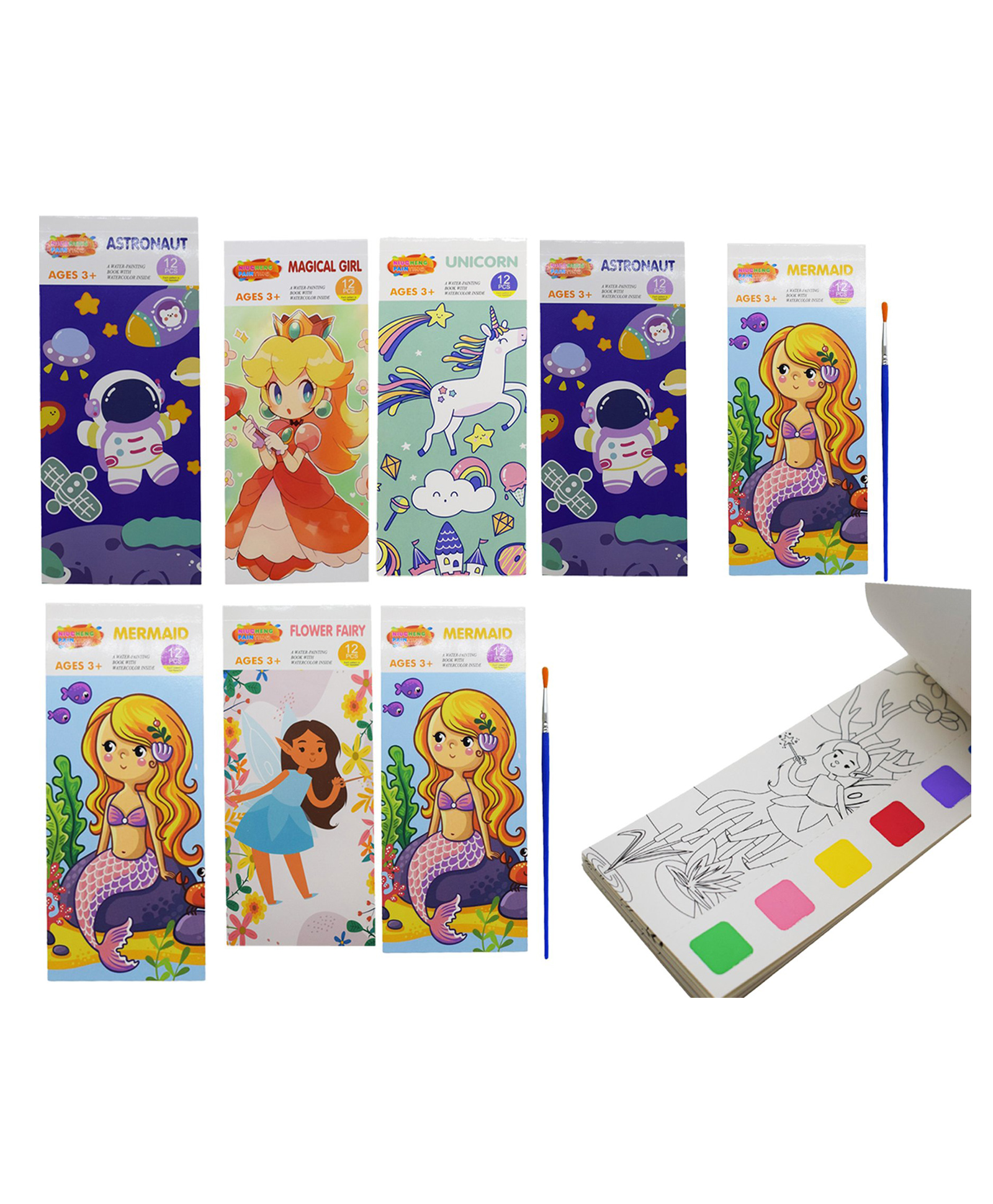 Asera Magic Coloring Book for Kids Activity Books for Children Coloring Books for Kids Ages 4-8 Years 12 Sheet Cartoon Painting kit with Brush for Birthday Return Gift (Set of 8)-picture-4