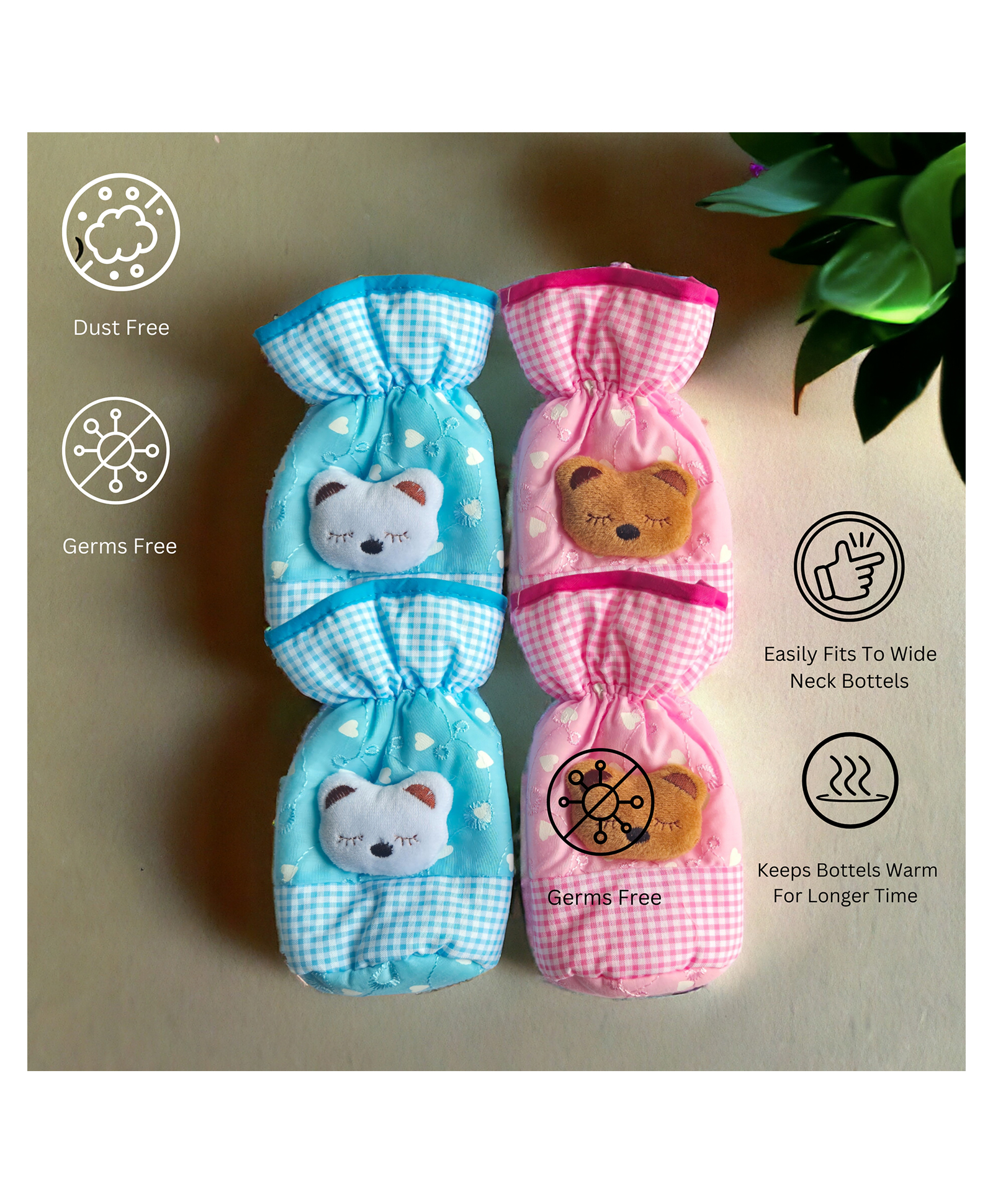 VOIDROP Chikankari Cute Stretchable Baby Feeding Bottle Cover with Easy to Hold Strap Feeding Bottle Cover Suitable for 250-300ML Pack of 4 (Multicolor)-picture-43