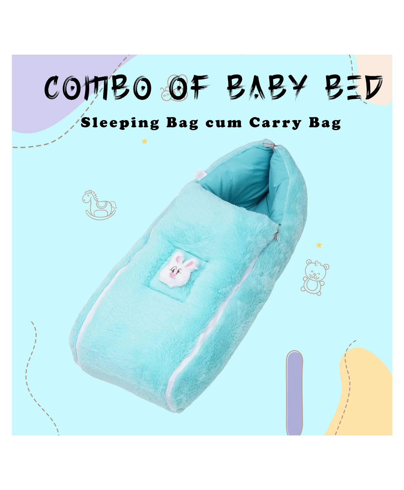 VoiDrop Velvet Baby Carry Bed for New Born Babies & Infants 0-6 Months 2 in 1 Sleeping Bag  (Sea Green)-picture-9