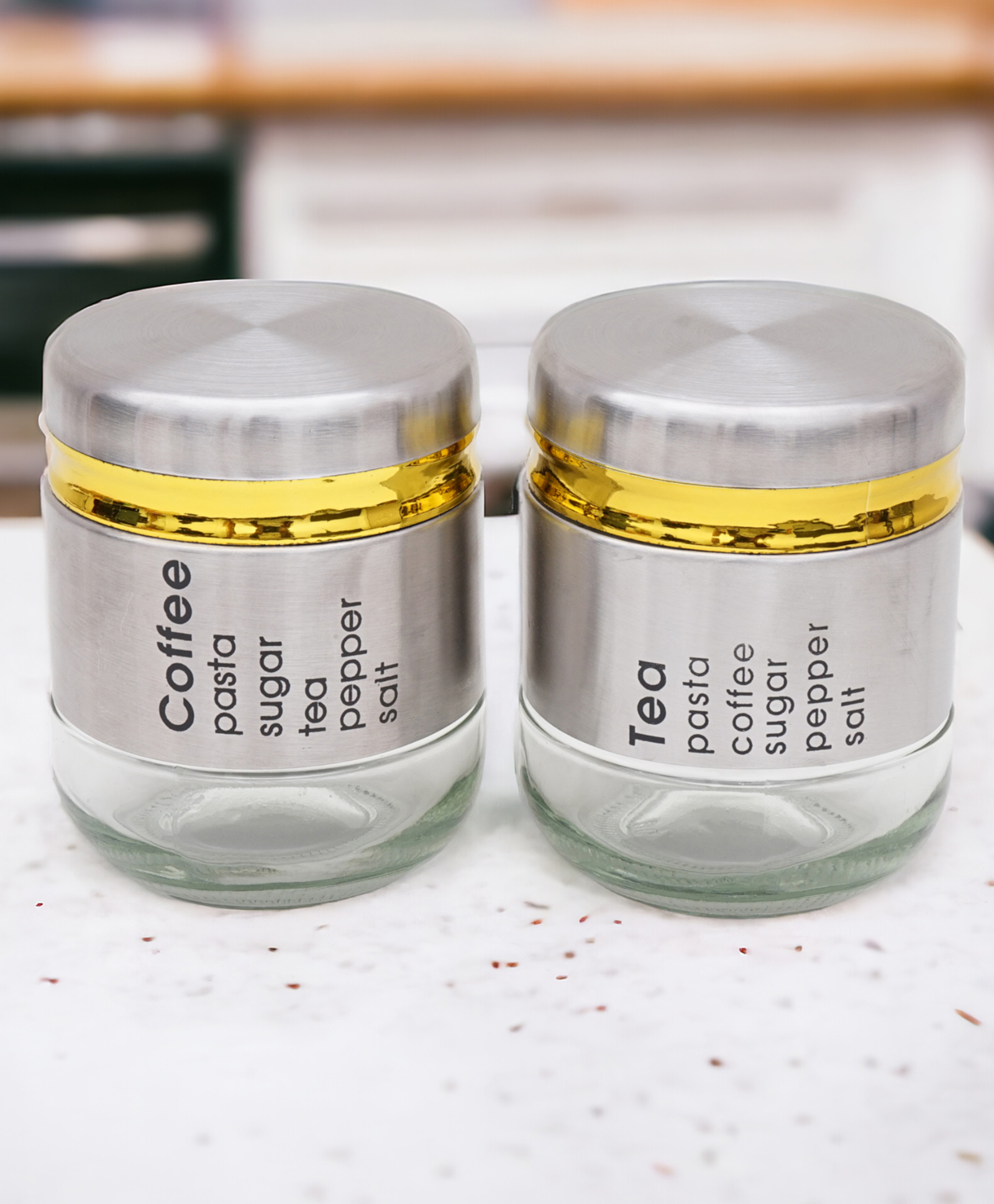 VOIDROP Coffee Pasta Sugar Tea Pepper Salt DURABLE & MARVELOUS 350ml Classic Glass Airtight Containers with Lid Set of 2 - (Silver)-image-35