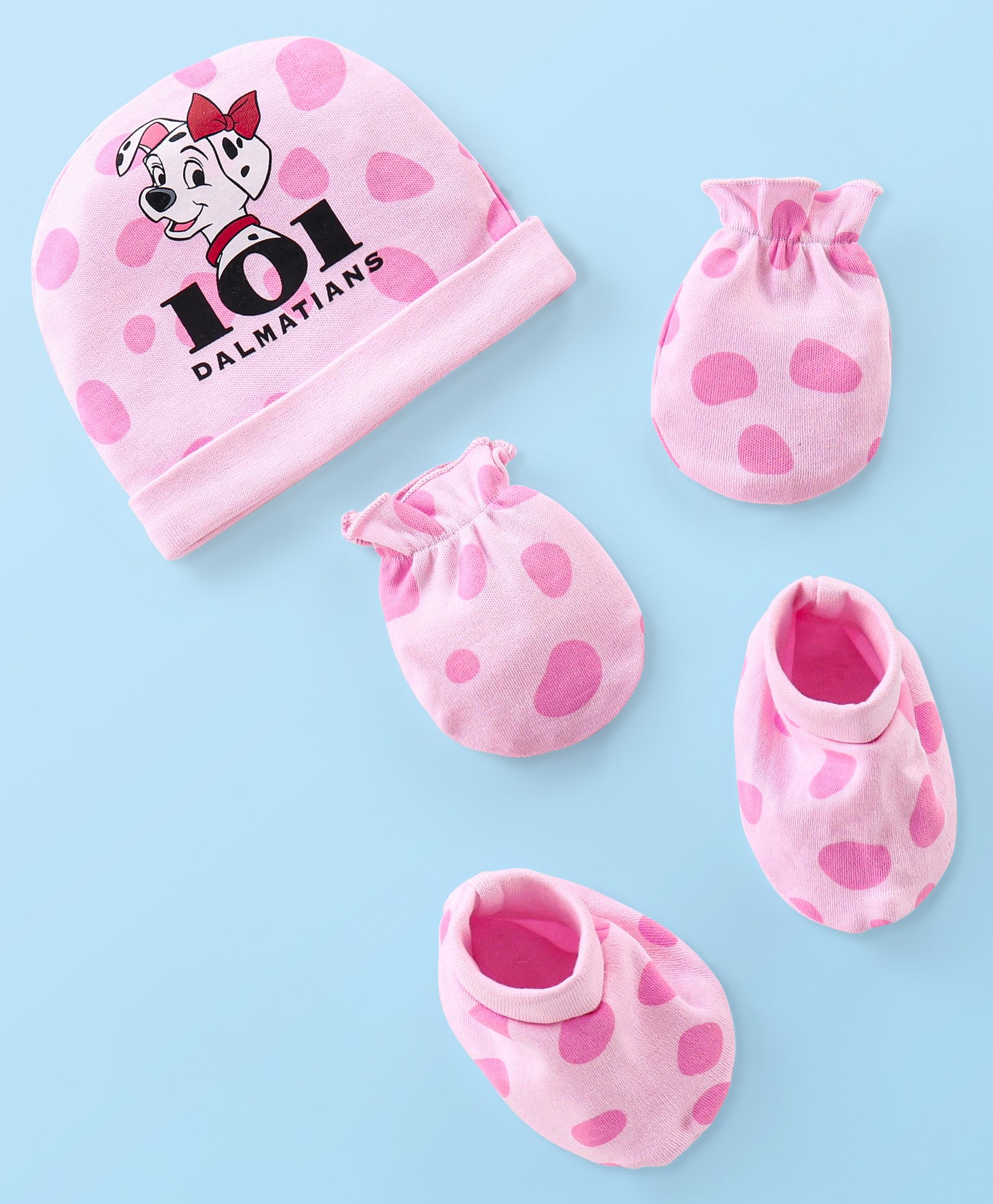 Babyhug Disney Caps Mittens & Booties Set With 101 Dalmatians Graphic - Pink-image-42