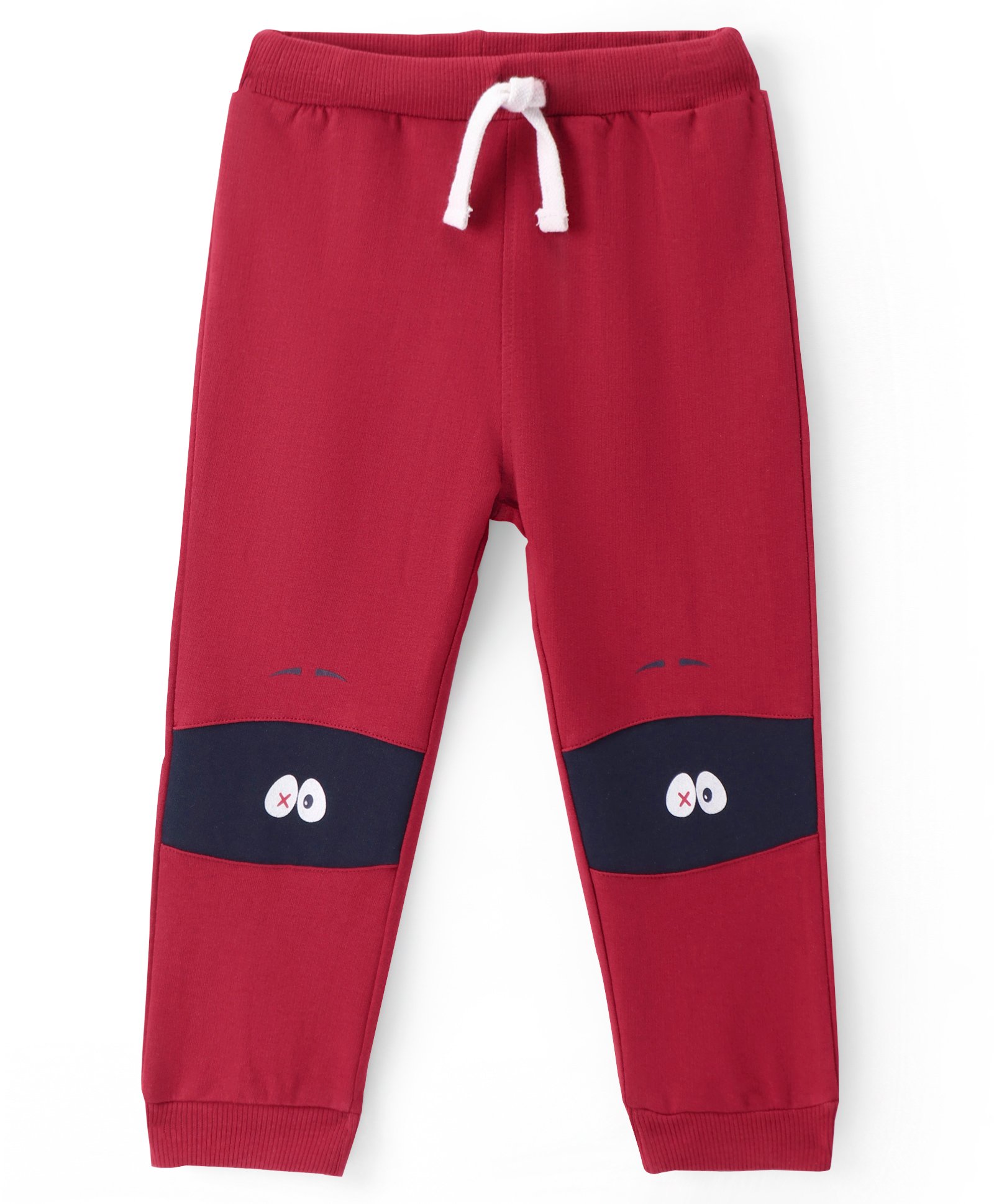 ToffyHouse 100% Cotton Knit Full Length Joggers With Knee Patch - Red-image-47