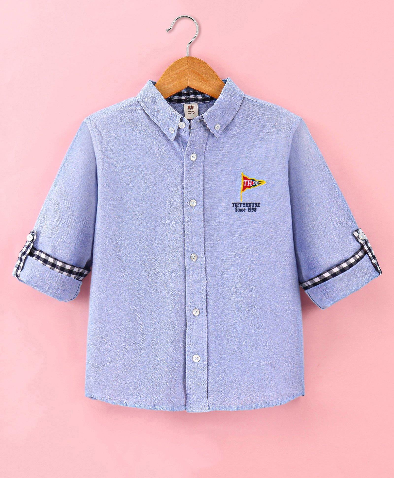 ToffyHouse 100% Woven Cotton Poplin  Full Sleeves Solid Shirt - Blue-picture-23
