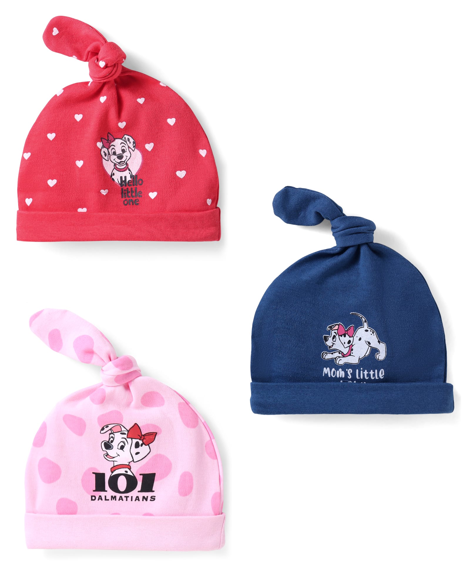 Babyhug Disney Interlock Knit Caps with 101 Dalmatians Print Pack of 3 - Red Navy & Pink-picture-30