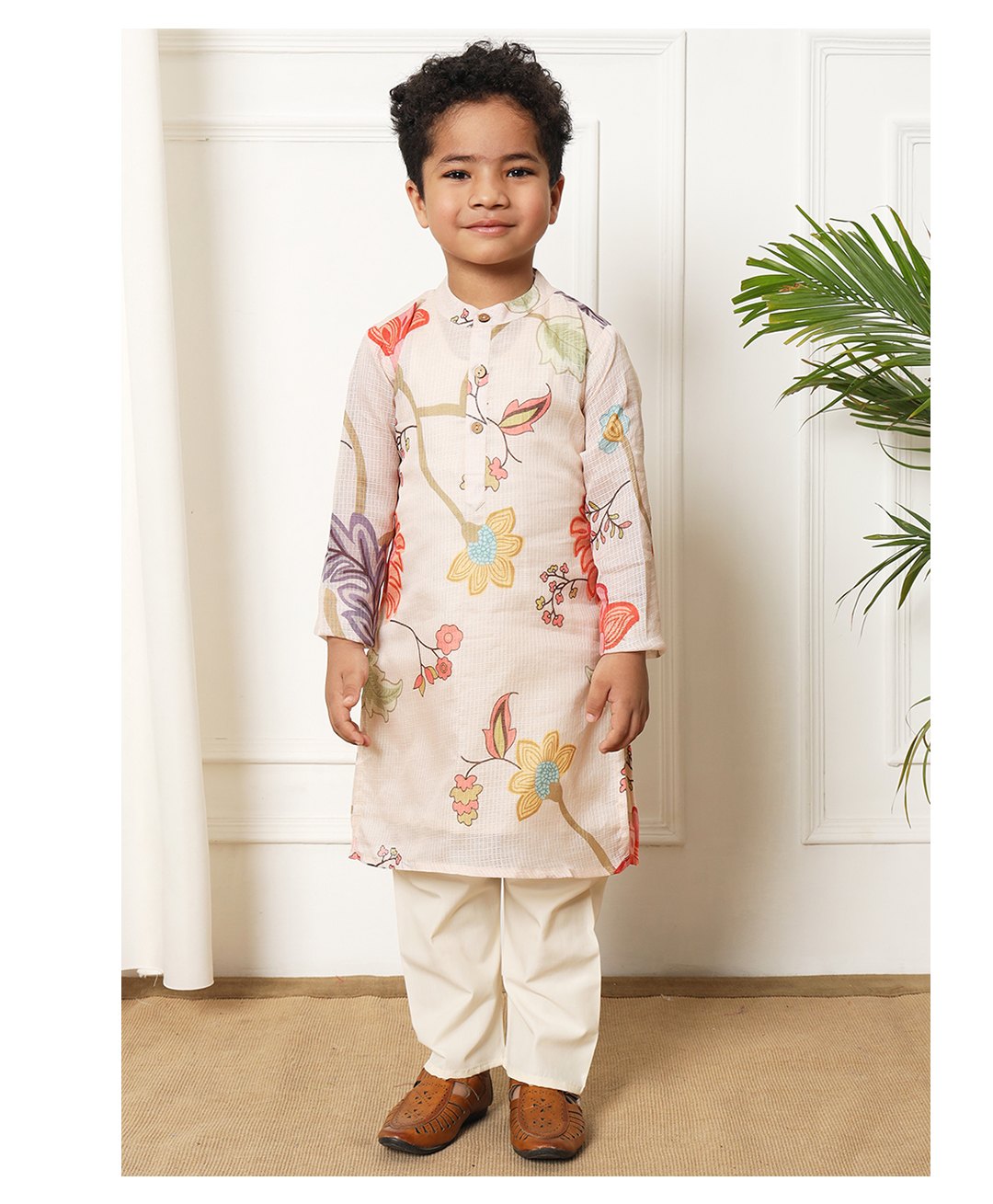 READIPRINT Full Sleeves Floral Printed Kurta & Pyjama - Beige-picture-23