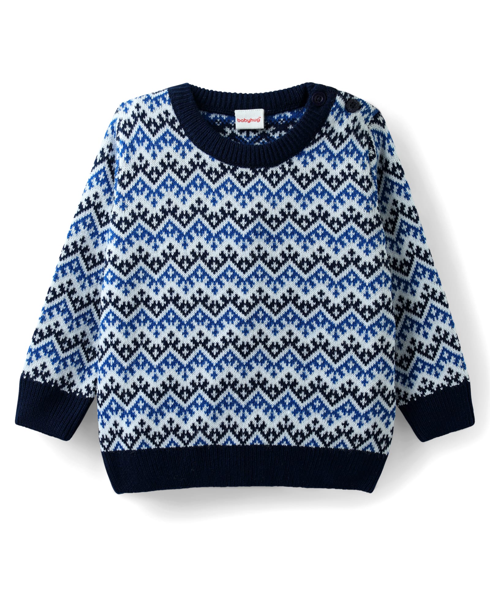 Babyhug Knitted Full Sleeves Designed Sweater - Navy Blue-image-45
