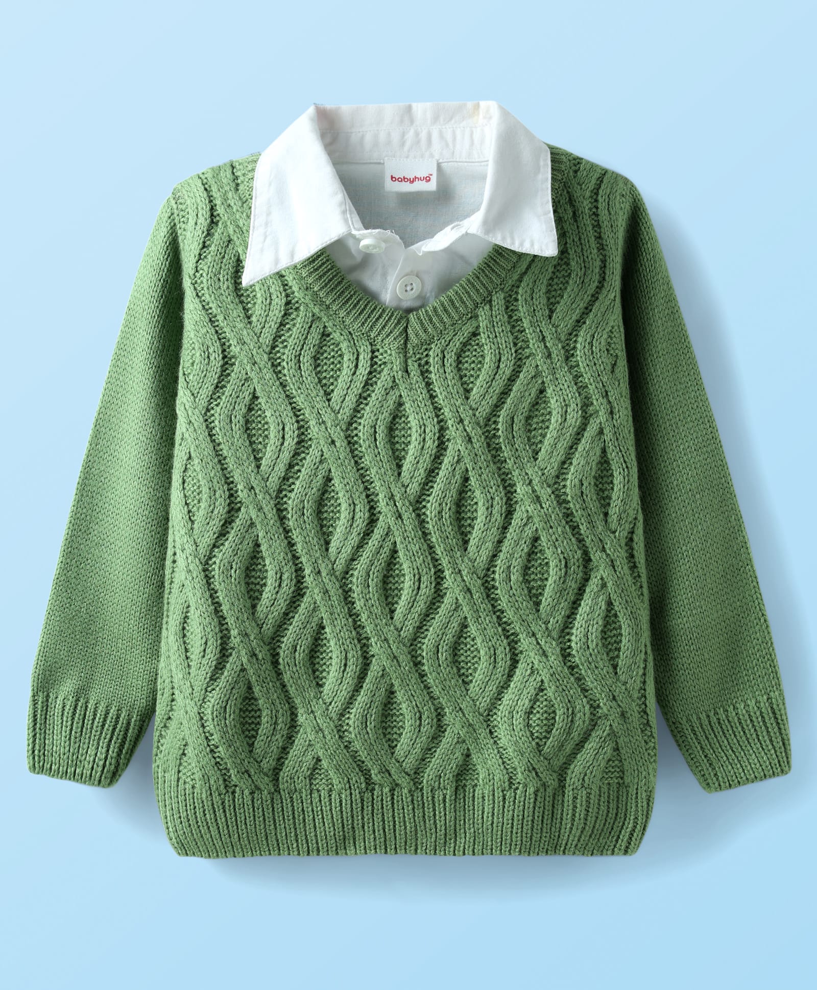Babyhug Knitted Full Sleeves Overlap Sweater With Cable Knit Design - Green-picture-19