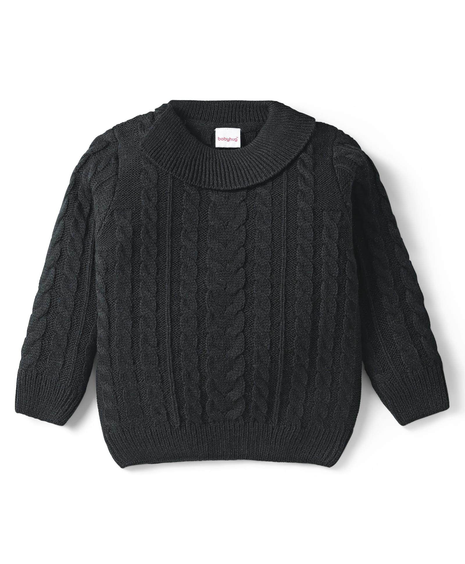 Babyhug Knitted Full Sleeves Sweater With Cable Knit Design - Black-picture-22