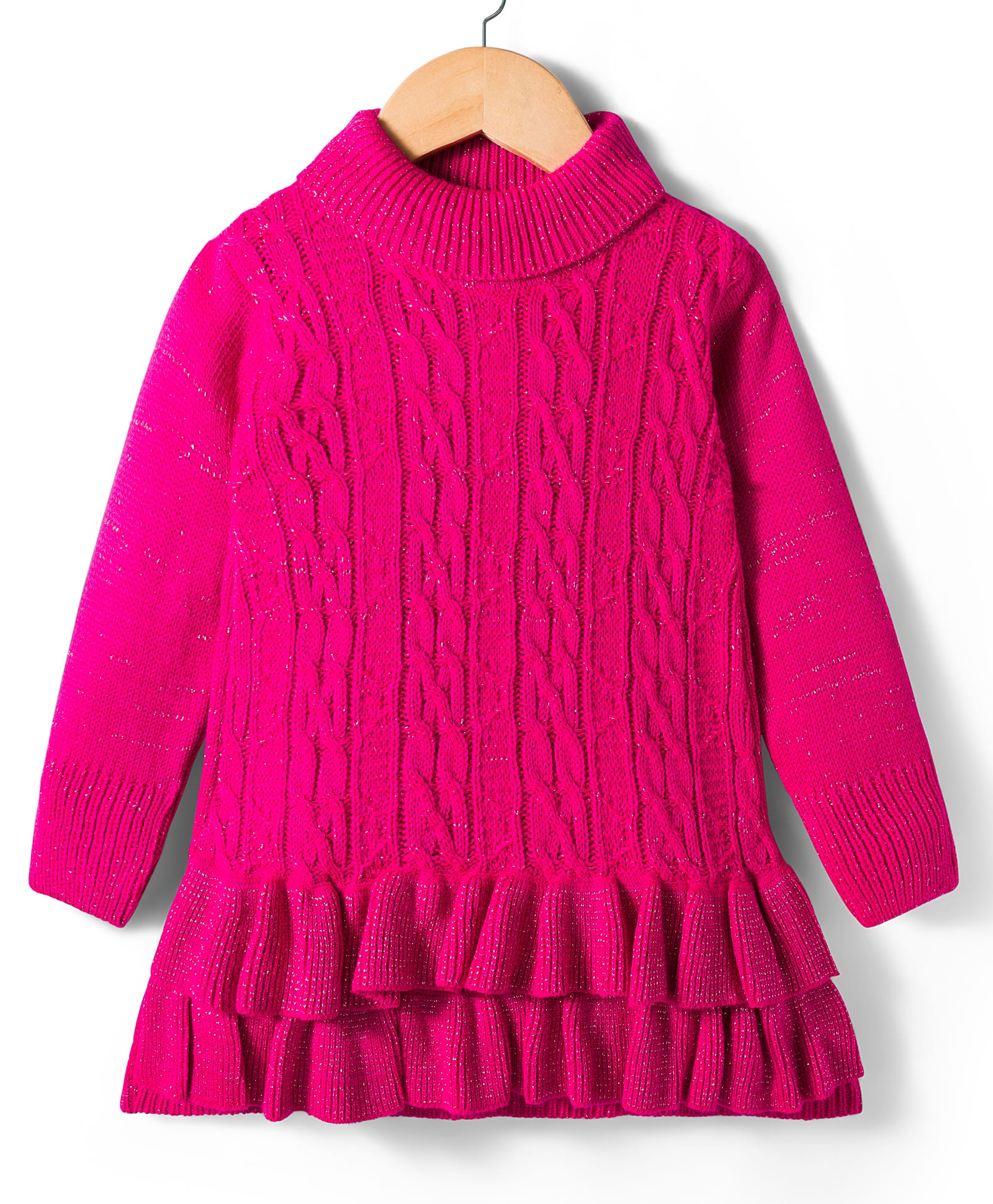 Babyhug Knit Full Sleeves Pullover Sweaters with Frill Detailing & Cable Knit Design - Fuchsia-image-27