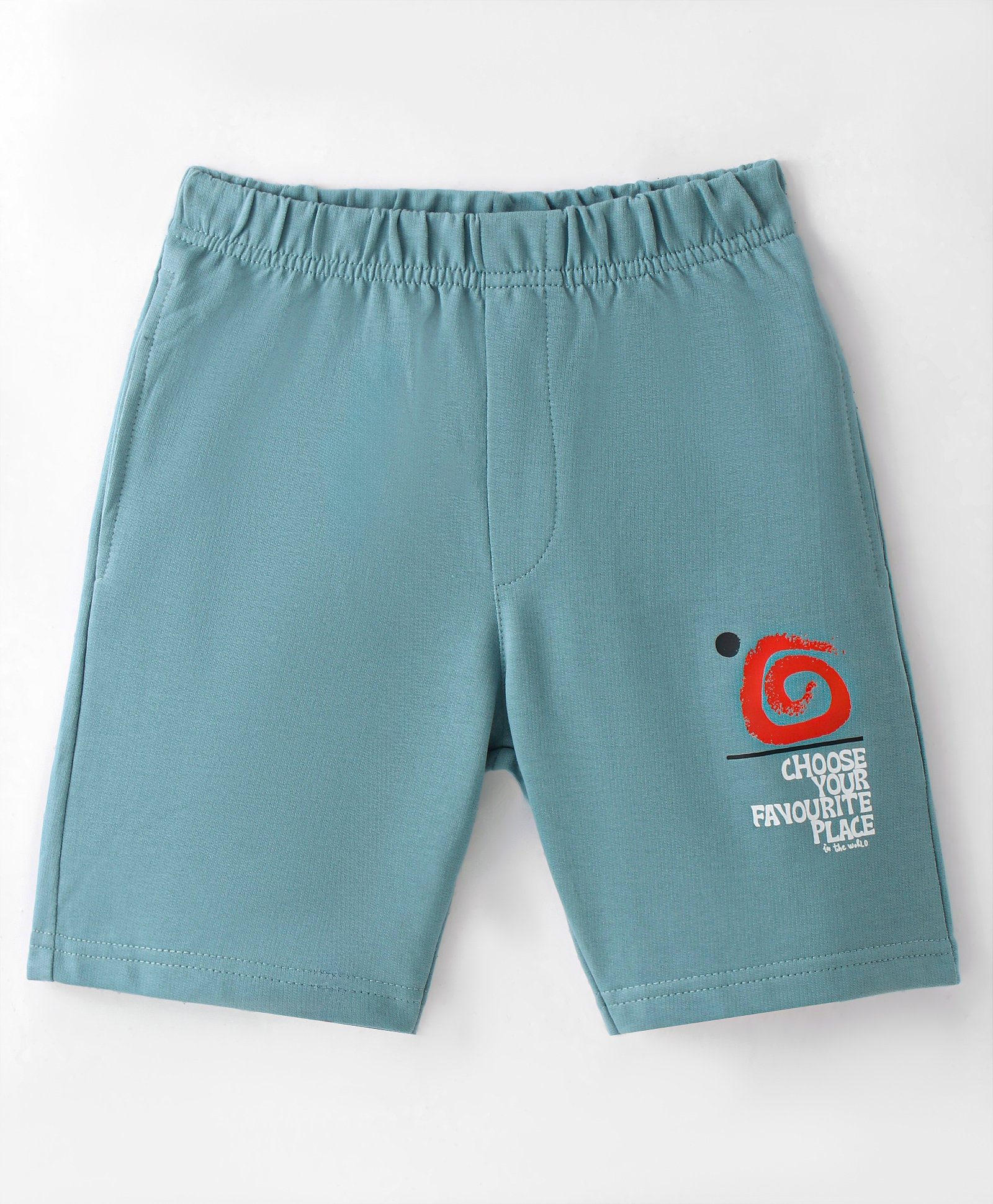 Evimo Looper Knit Knee Length Shorts with Text Print - Blue-picture-18