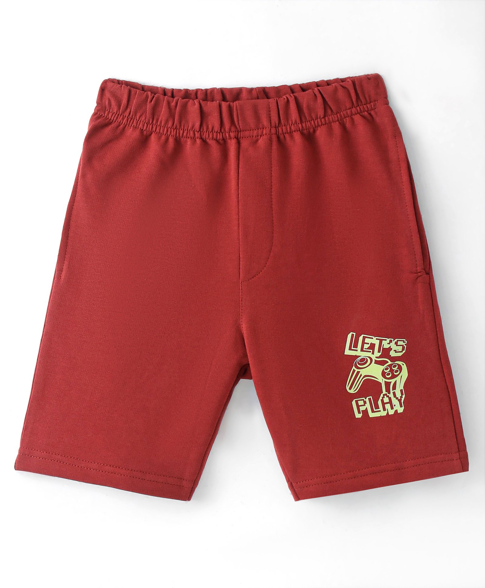 Evimo Looper Knit Knee Length Shorts with Text Print - Burgundy-picture-11