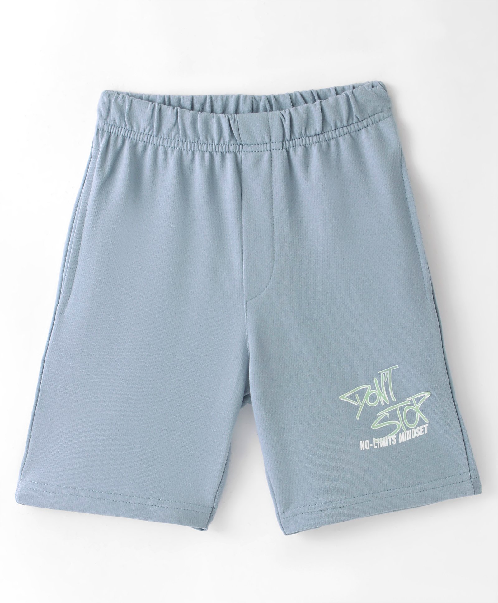 Evimo Looper Knit Knee Length Shorts with Text Print - Grey-picture-24