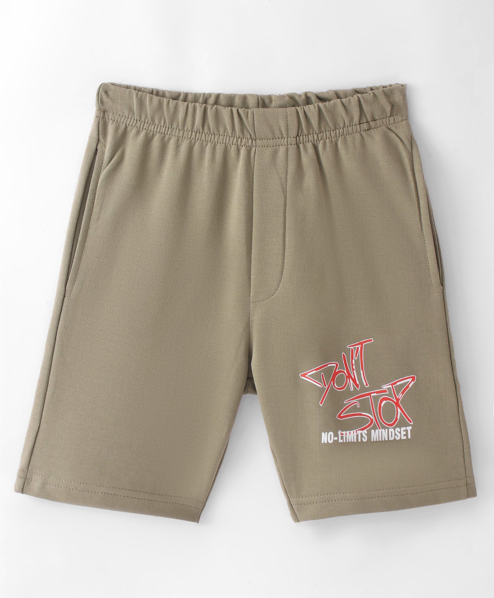 Evimo Looper Knit Knee Length Shorts with Text Print - Light Olive-picture-17