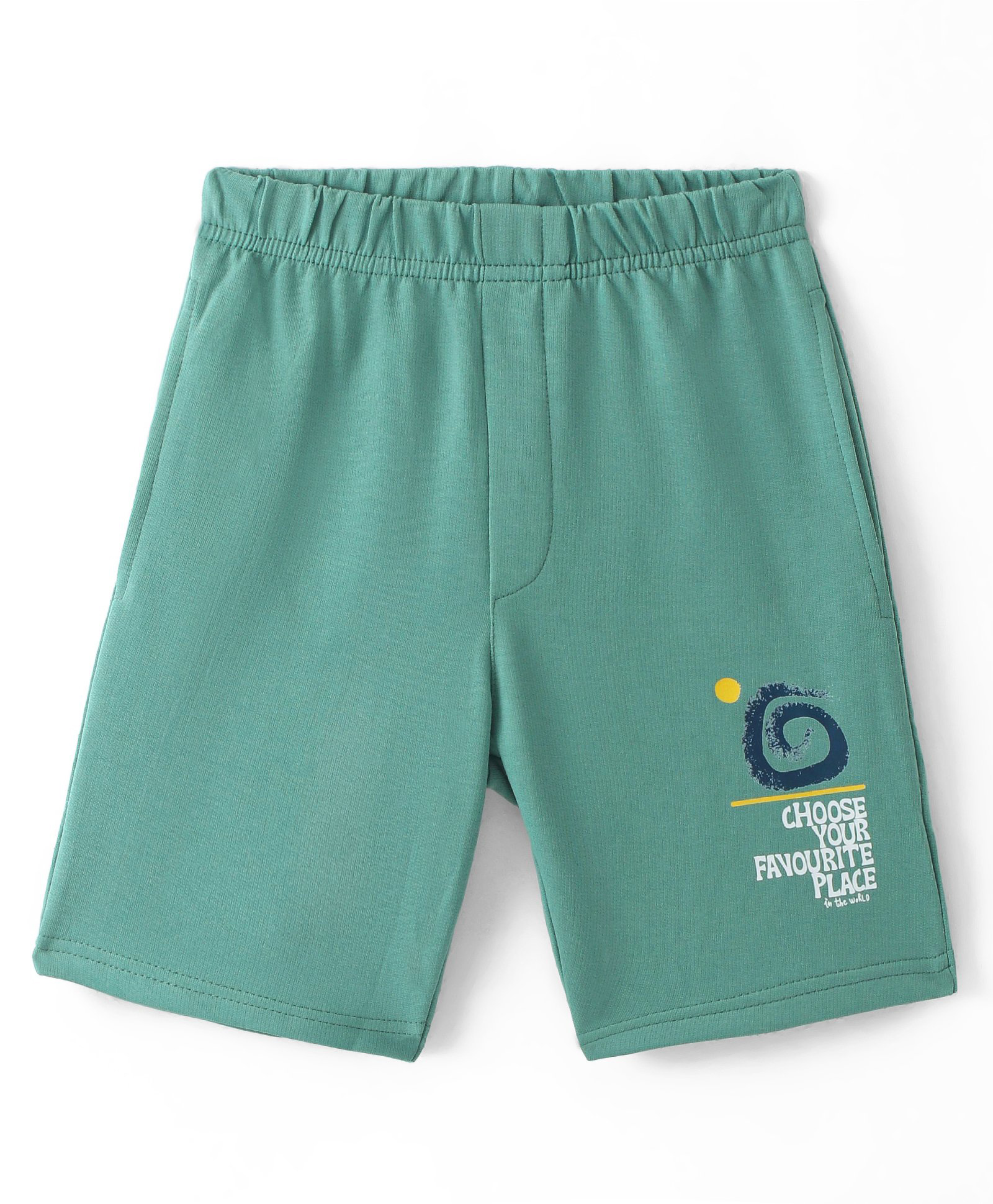 Evimo Looper Knit Knee Length Shorts with Text Print - Green-picture-26