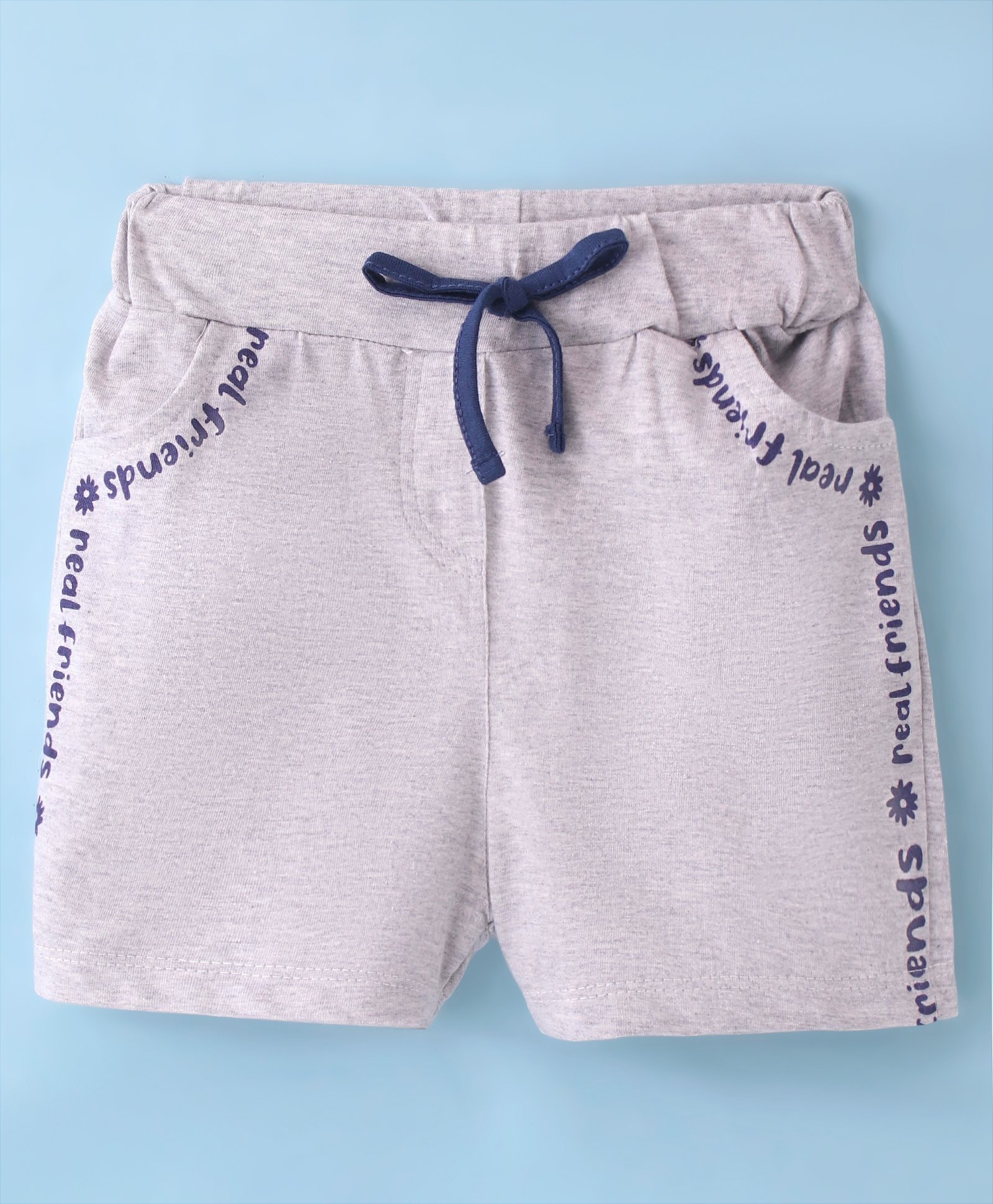 Evimo Looper Knit Knee Length Shorts with Text Print - Grey-picture-23