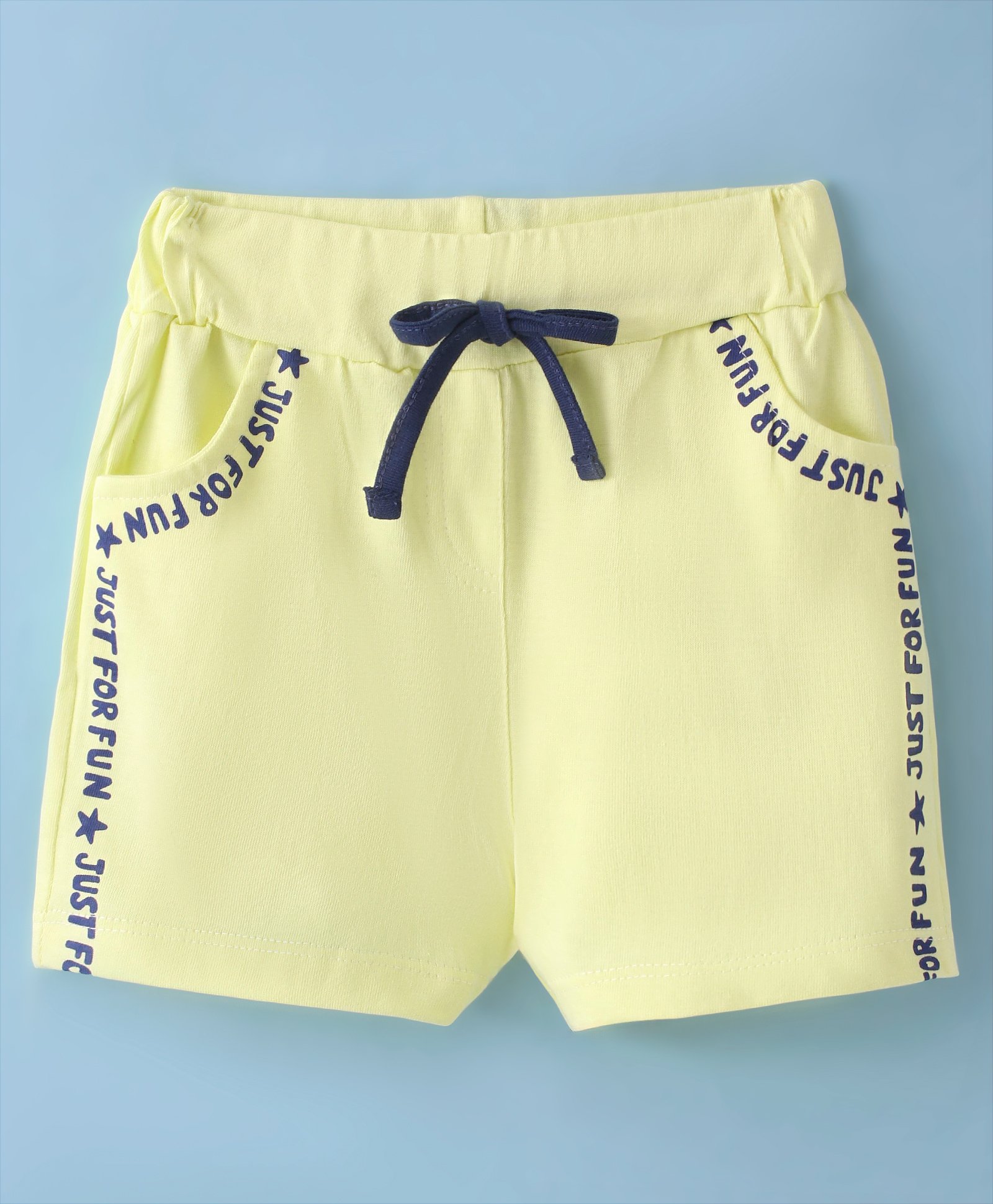 Evimo Looper Knit Knee Length Shorts with Text Print - Lemon-picture-21