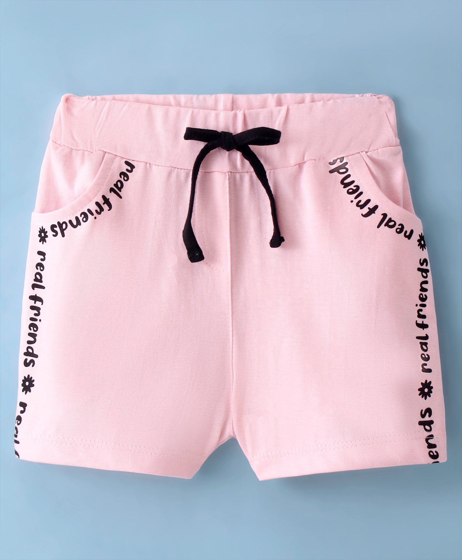 Evimo Looper Knit Knee Length Shorts with Text Print - Light Pink-picture-38